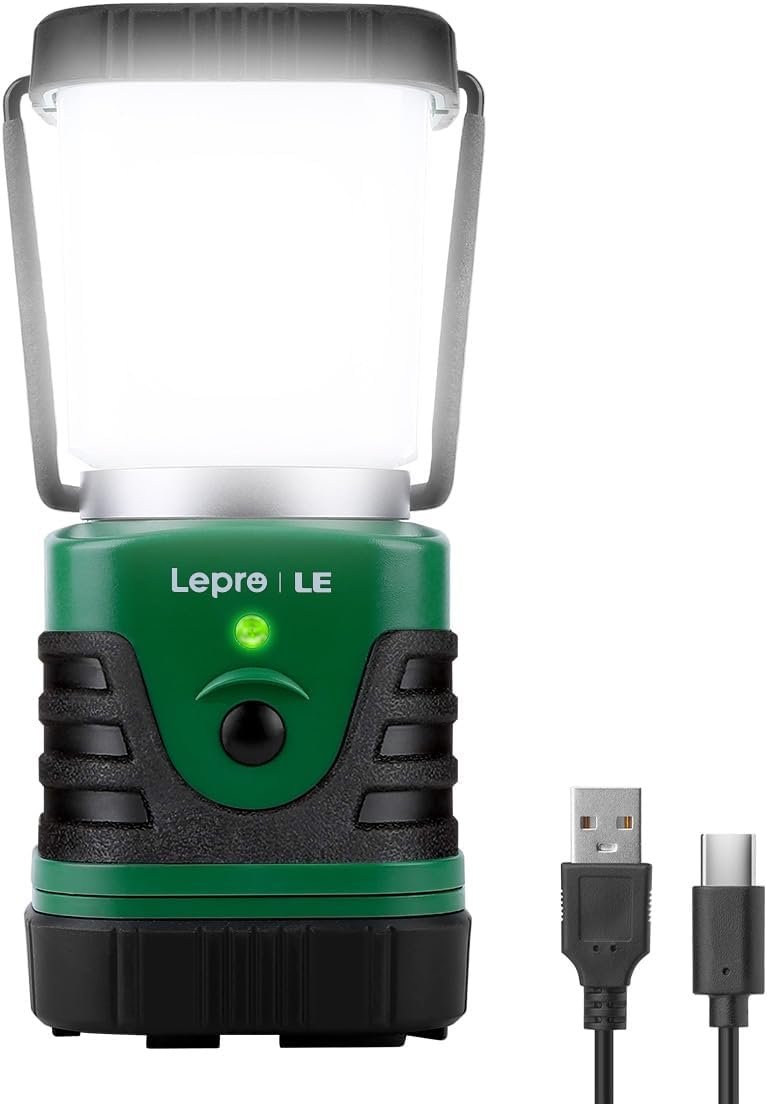 Lepro 1000LM LED Camping Lantern Rechargeable, 4400mAh Green Tent Light with 4 Light Modes, Waterproof Lantern Flashlight for Hurricane Emergency, Camping Essentials, USB Cable Included
