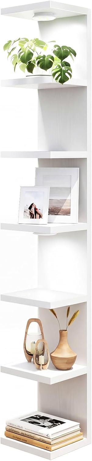 Fixwal Wall Decor 7 Tier Wall Shelf Unit Floating Shelves with LED Lights Lack Shelf for Home Organizer Display White