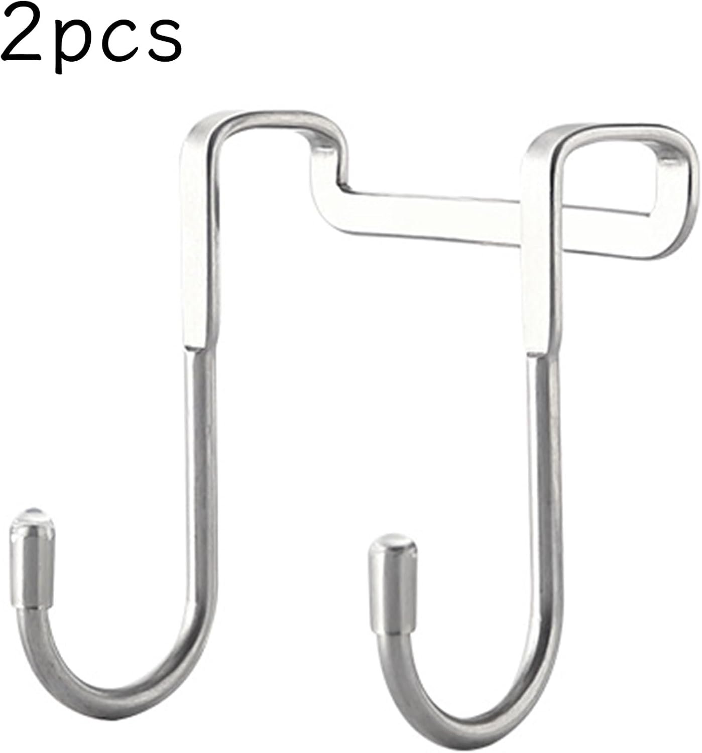 Over The Door Hooks, Stainless Steel Double Hooks, No Drill Cabinet Hooks for Kitchen Cabinet, Bathroom, Wardrobe, Office, Dormitory (2pcs)