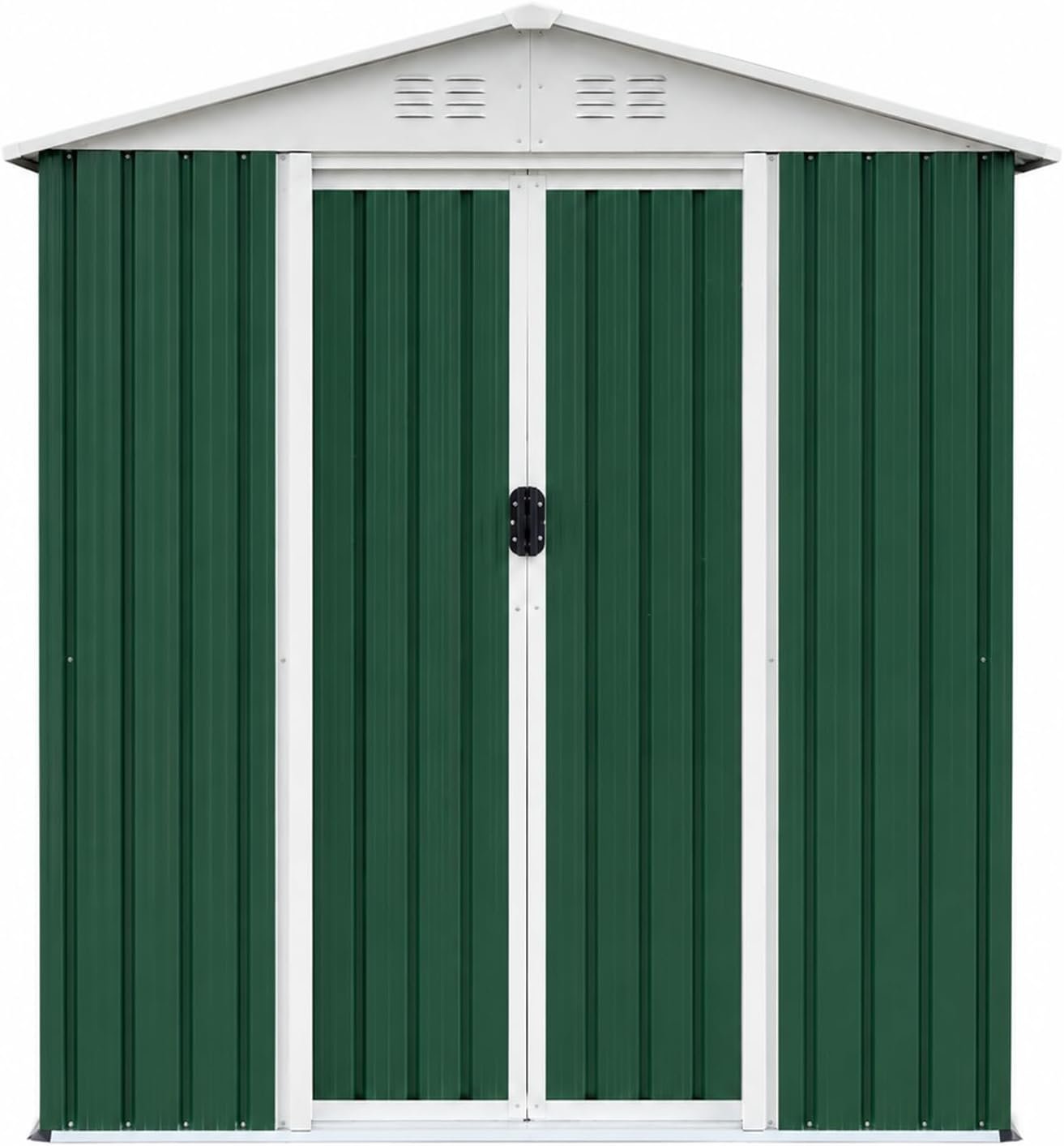 6×4 FT Outdoor Storage Shed – Galvanized Steel Metal Garden Tool Shed with Sliding Door & Apex Roof, Weatherproof Backyard Storage for Tools, Bikes & Lawn Equipment, Green