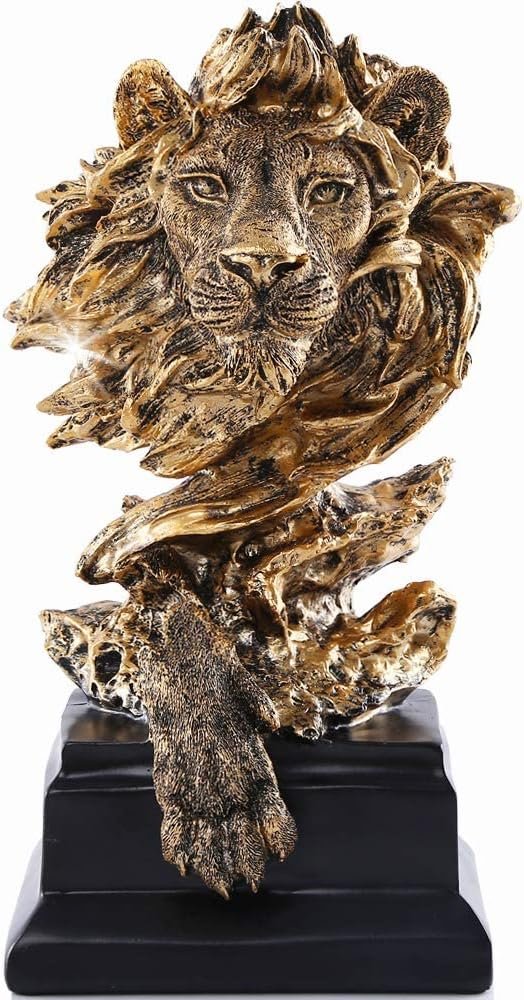 H&W Sandstone Lion – The King of Beasts – Statue Decoration for Home/Study/Living Room, Great Collectible Figurines, Best Gift for The Man, Golden Color (HH17-D2)