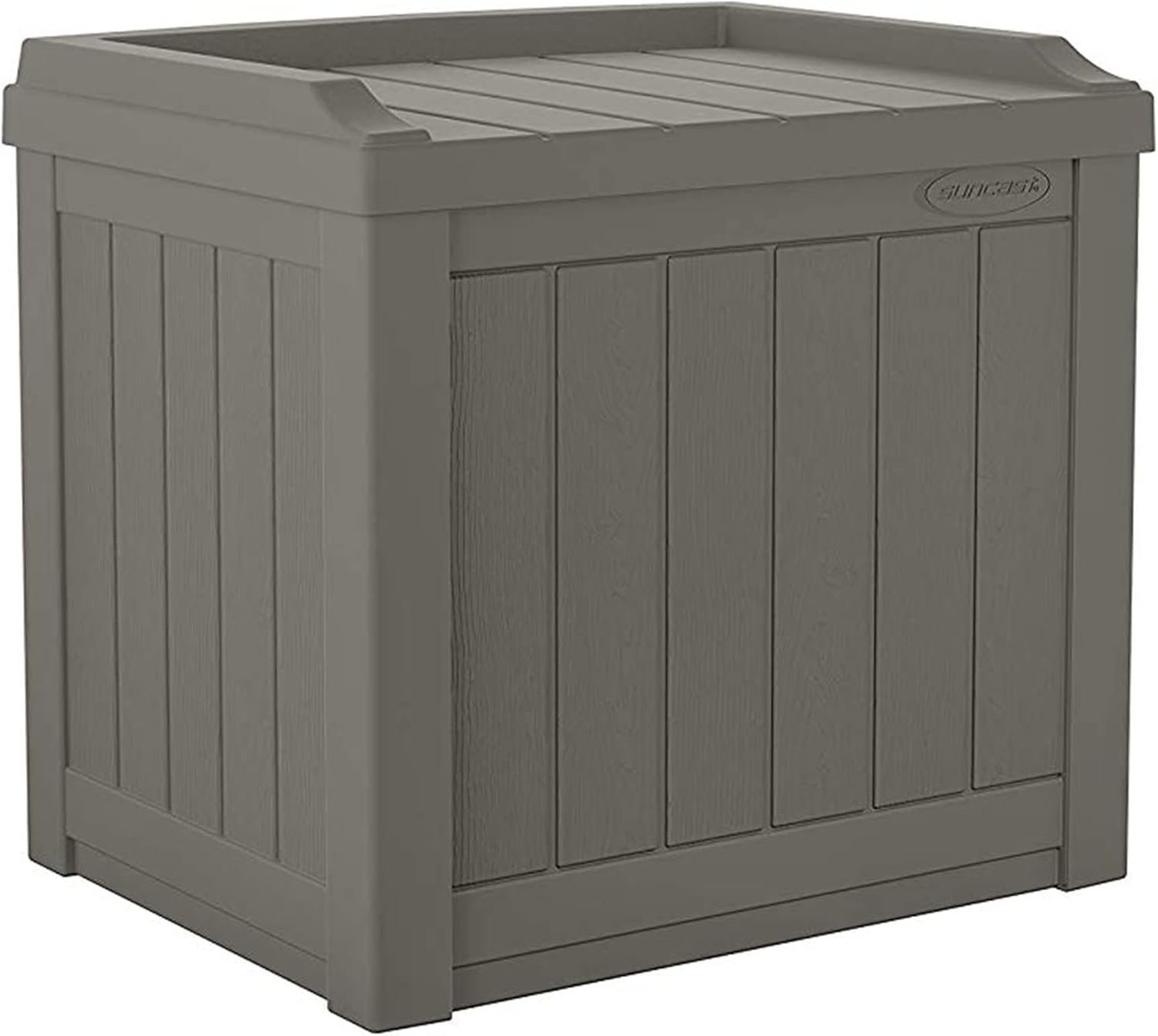 Suncast Outdoor Storage Box – 22 Gallon Stone Gray Resin Outdoor Deck Box with Seat, Weatherproof Patio Storage Bin Container for Keeping Cushions, Tools, & Towels for Pool, Yard, & Garden