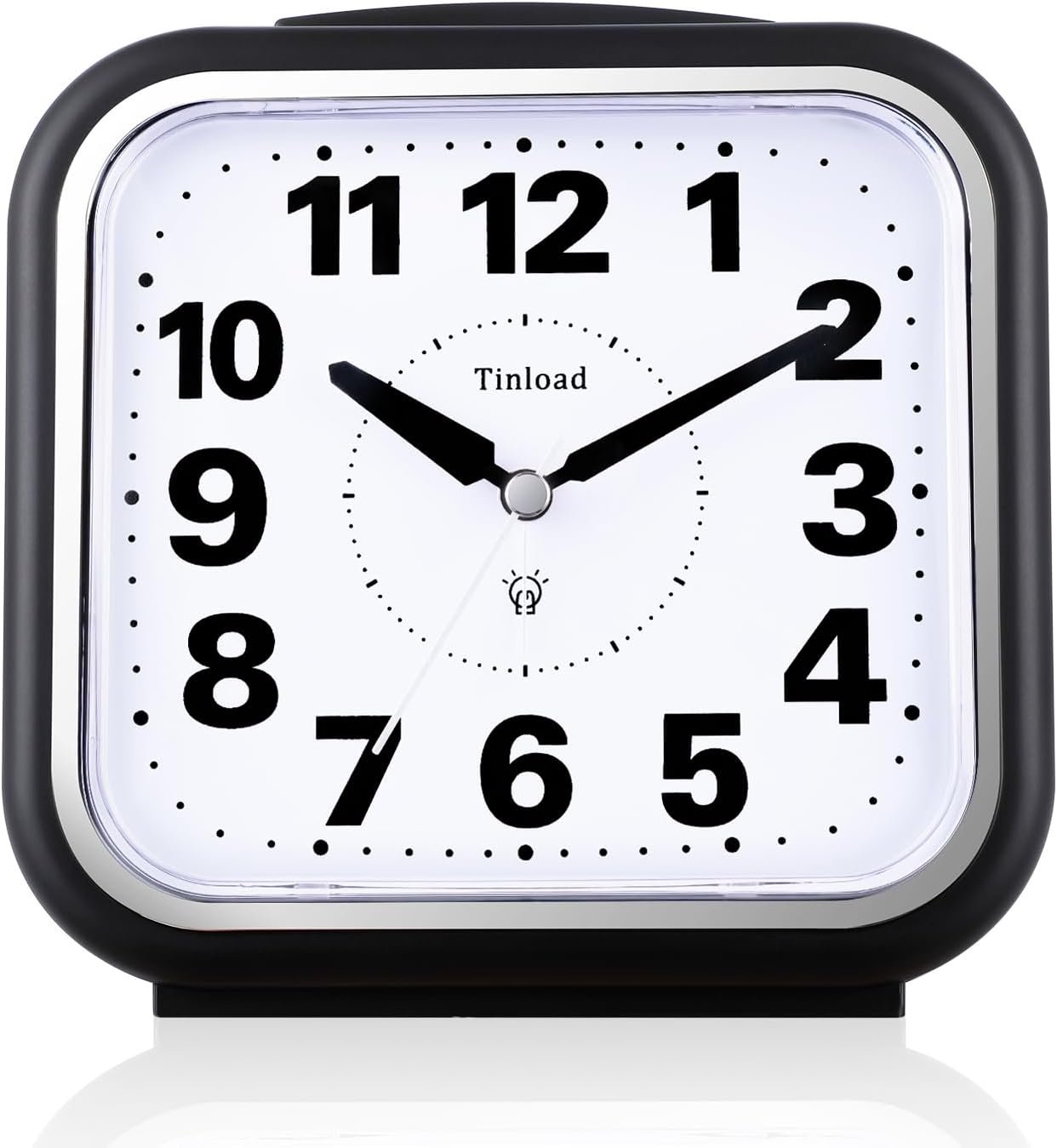 Tinload 5.5″ Large No Ticking Analog Alarm Clock,Silent Readable for Seniors,Easy to Set,Gradual Rise Alarm,Big Numbers,Gentle Wake,Snooze, Lighted on Demand,Battery Operated,Black