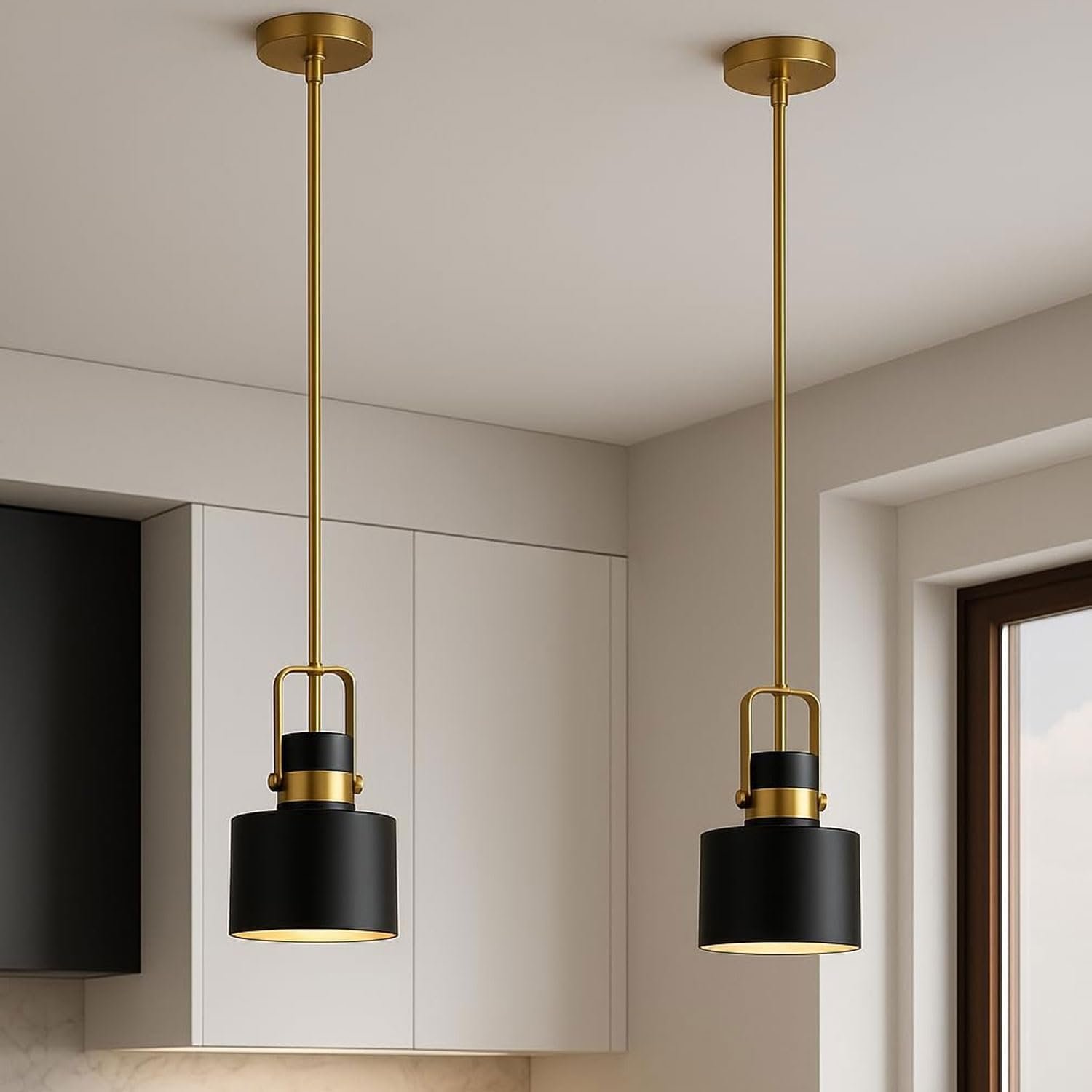 Pendant Kitchen Light – Adjustable Hanging Pendant Lights for Kitchen Island, Farmhouse Pendant Light, Modern Ceiling Lighting for Dining Room, Bathroom & Living Room (Black)
