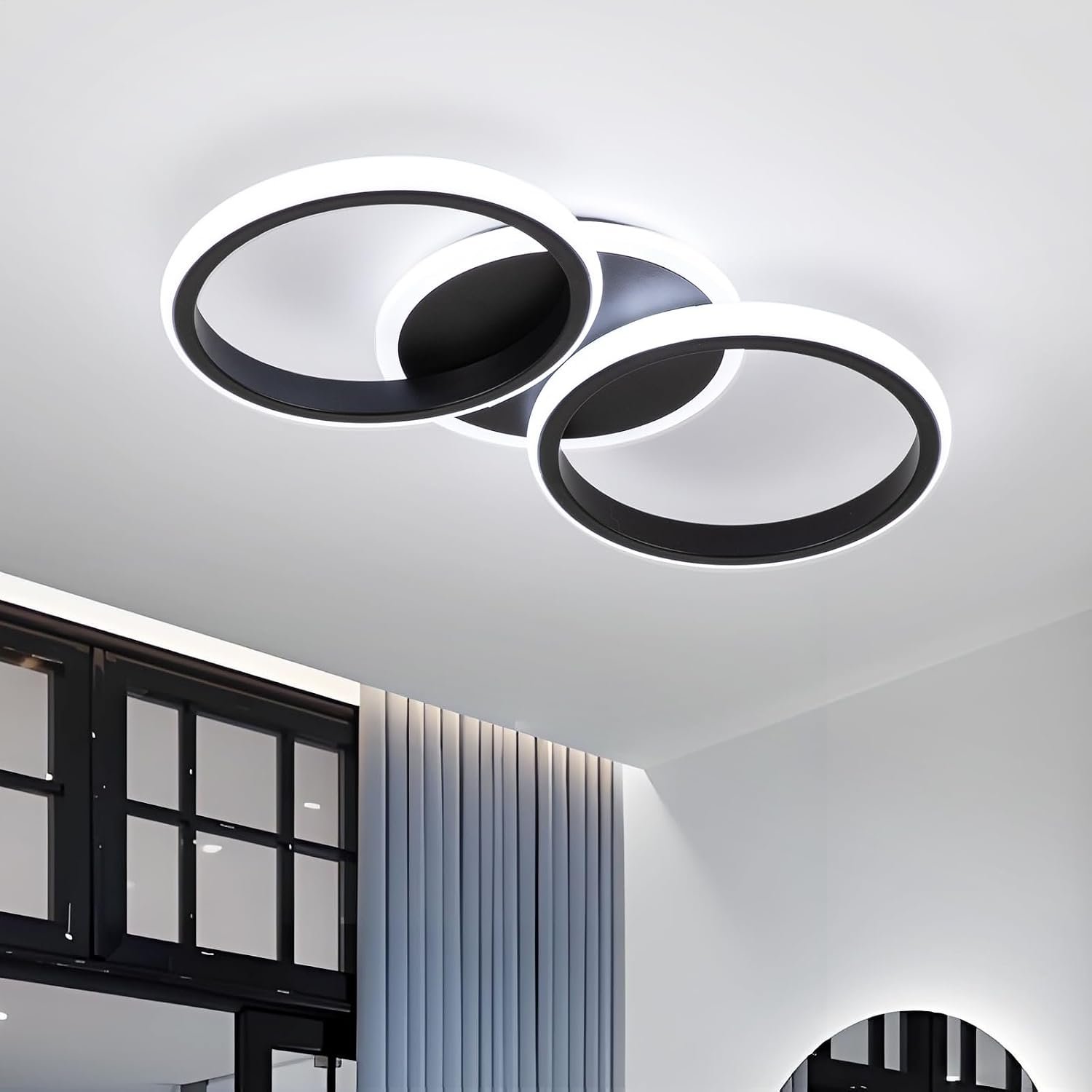 ElDISUNY Modern LED Ceiling Lights, 30W Black Ceiling Lights Fixture for Kitchen, Close to Ceiling Lights for Hallway Bedroom Dining Room, Cool White Light 6000K(Black)
