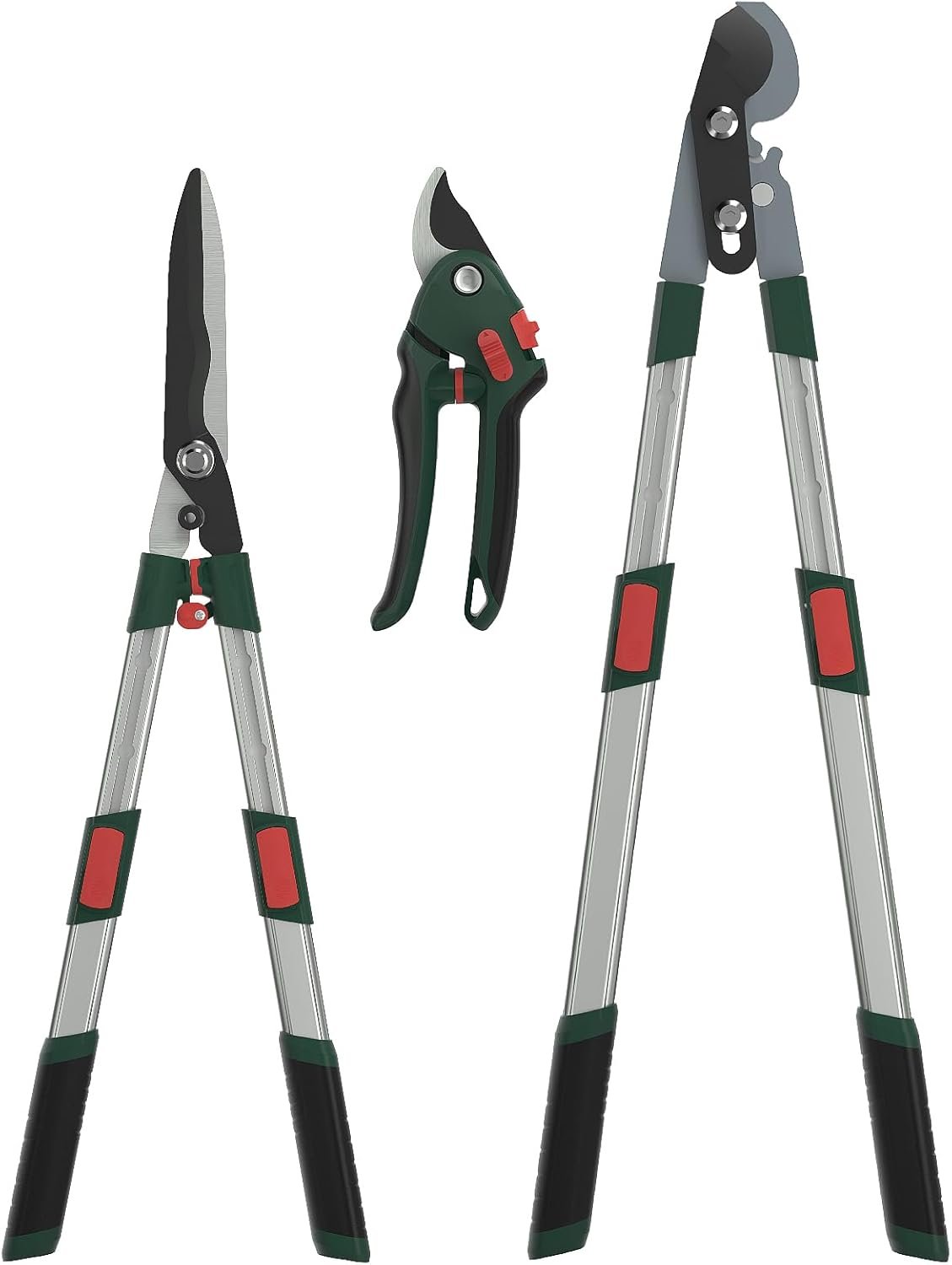 GARTOL 3-Piece Garden Tool Set – Bypass Lopper, Hedge Shears, Pruning Shears with Telescopic Aluminum Handles, Extendable Heavy-Duty Branch Cutters, Garden Clippers for Branches, Shrubs, and Hedges