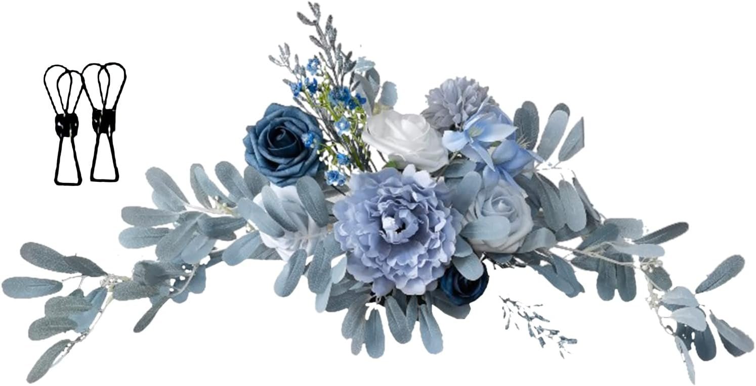 Wedding Arch Flowers 60cm Artificial Flower Swag for Wedding Welcome Sign Orange Wedding Rose Floral Wreath Garland for Party Ceremony Decor, Blue