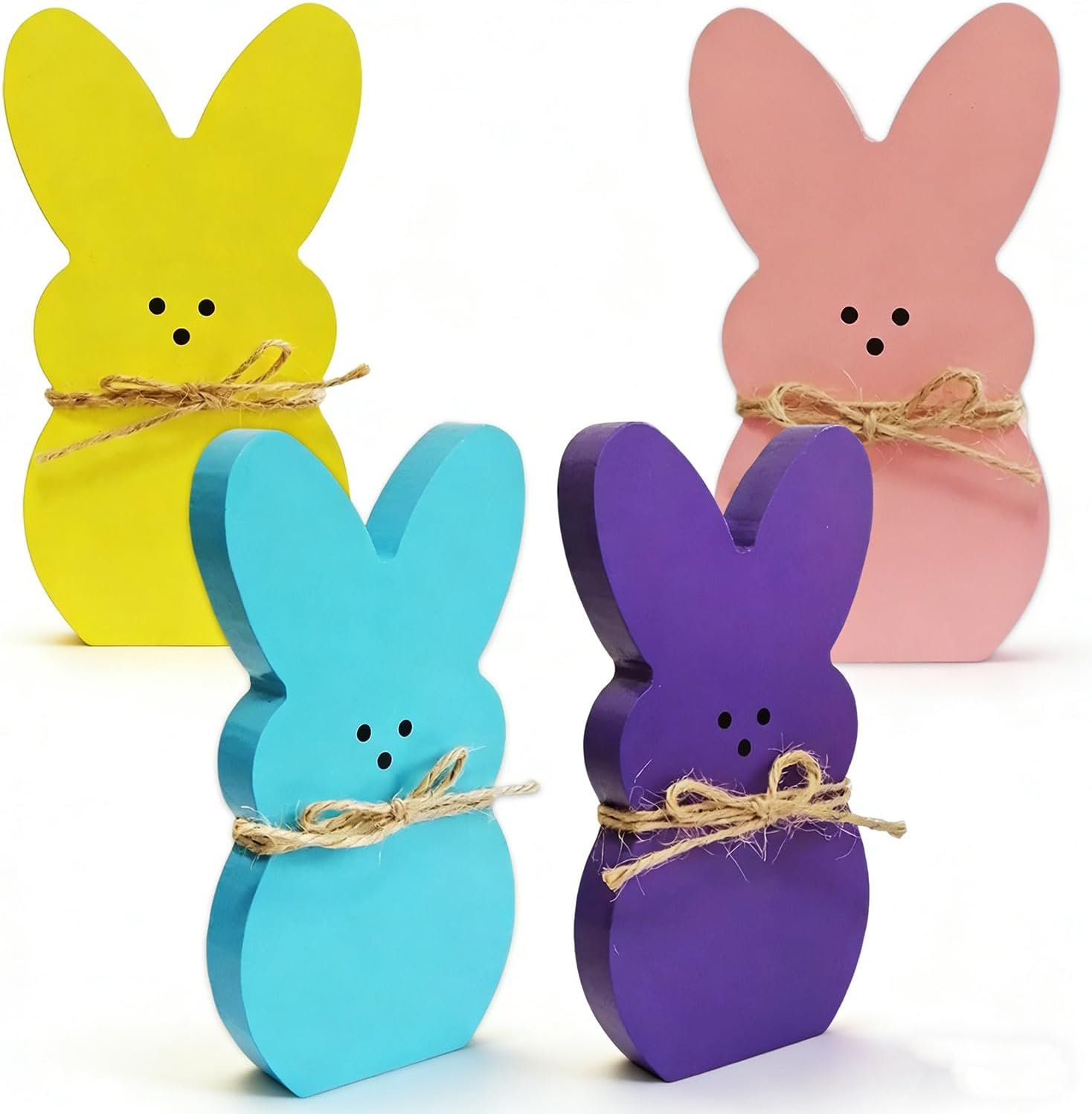 Easter Decor, 4 Pcs Bunny Table Wooden Decorations for Home, Freestanding Wood Spring Rabbit Table Accents for Tiered Tray, Mantel & Seasonal Home Decor, Pre-Wrapped & Ready to Gift