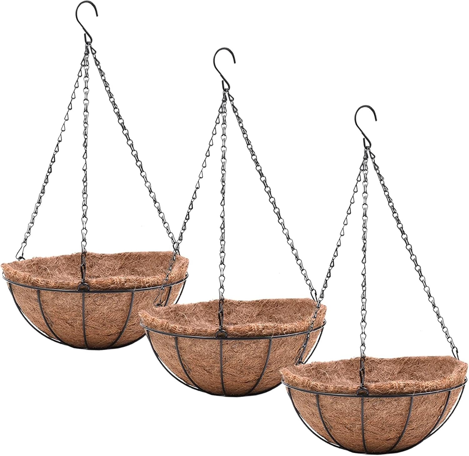 EIMQUVW Hanging Planters Basket Set of 3 Hanging Flower Pots 10 Inch Chain Round Wire Plant Holder with Coco Coir Liner Garden Watering Hanging Baskets for Patio Garden Outdoor1