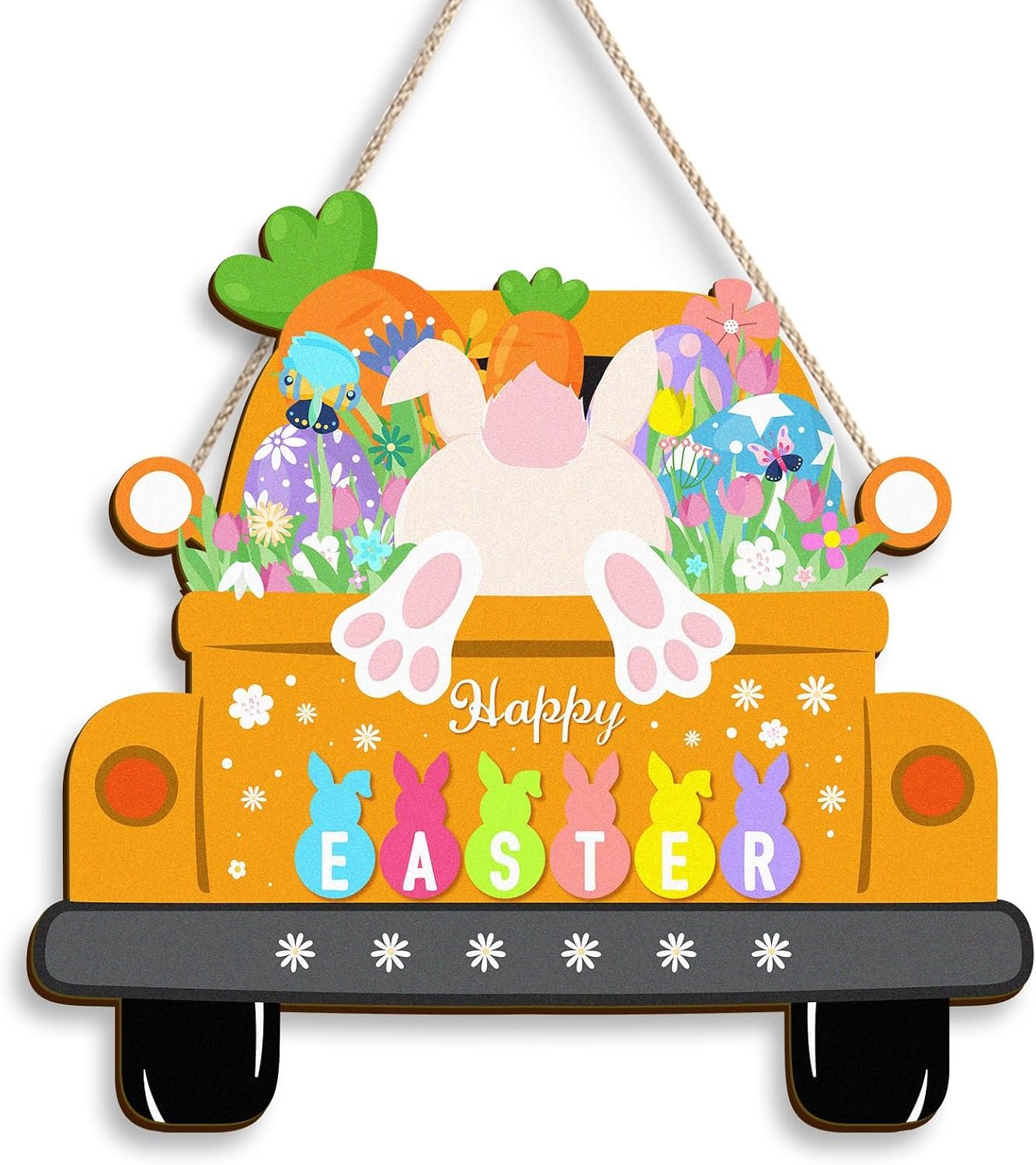 Color Valley Art Easter Decorations for Home – Happy Easter Wooden Wreath Welcome Sign, 12 x 11 Inch Rustic Spring Floral Door Decor, Indoor Seasonal Wall Art Home Decoration