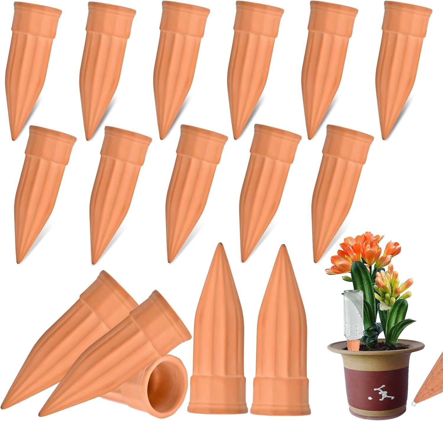 16 Pack Terracotta Plant Waterers – Self Watering Spikes and Watering Stakes for Automatic Watering, Slow Release Watering Devices for Vacation Plant Watering, Ideal for Indoor & Outdoor Plants