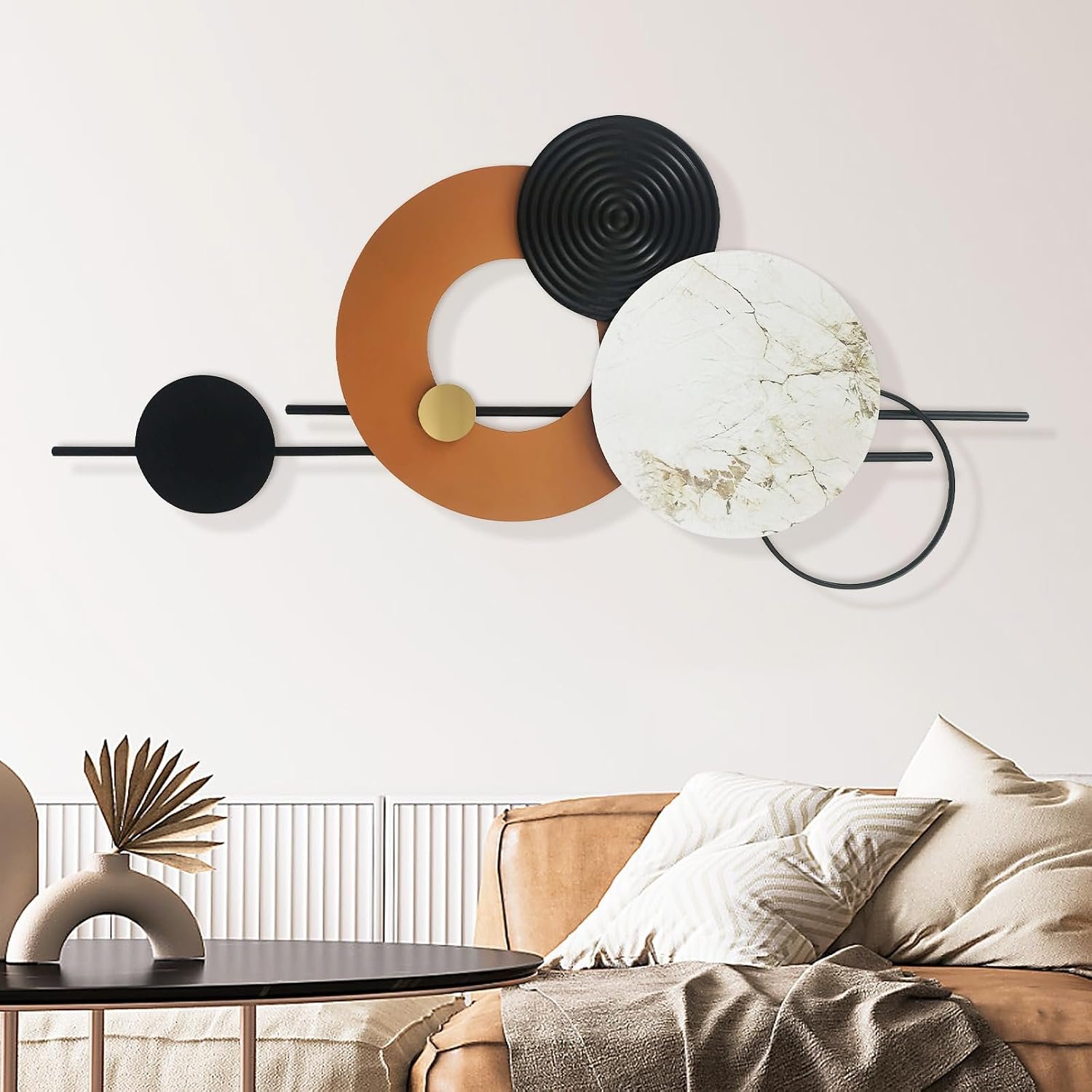 BECHAEO 3D Large Metal Wall Art Decor for Living Room 40″x19″ Round Wall Accents Modern Luxury Wall Sculptures Hanging Wall Deco for Dinning Room Bedroom Entryway Office Outdoor
