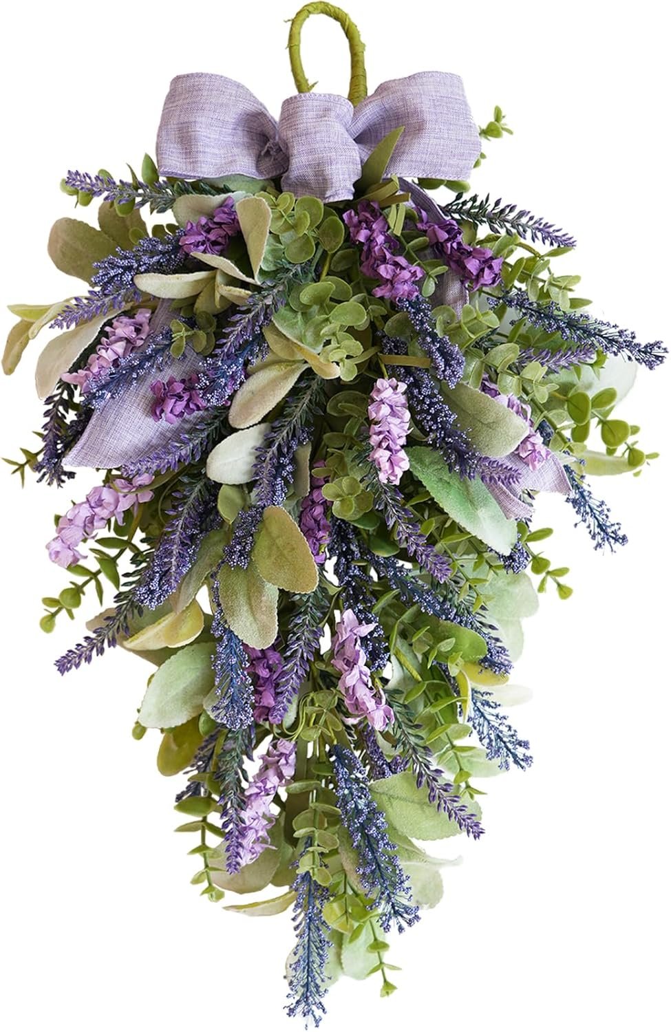 Idyllic 22 Inch Lavender Floral Swag with Bunny Ear Eucalyptus for Front Door Decor Artificial Outdoor Hanging Wedding Arch Spring Wreaths Alternative and Home Entrance Decoration