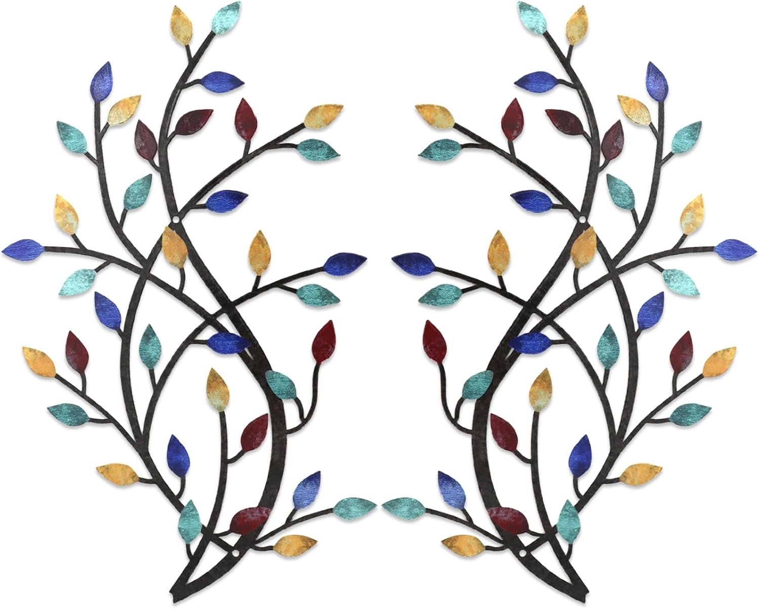 Meltset Metal Tree Leaf Wall Decor, Vine Olive Leaf Branch Wall Art, Wrought Iron Scroll Artwork, Decorative Wall Sculptures Above The Bed, Living Room, Hallway, Indoor and Outdoor（S/Blue）