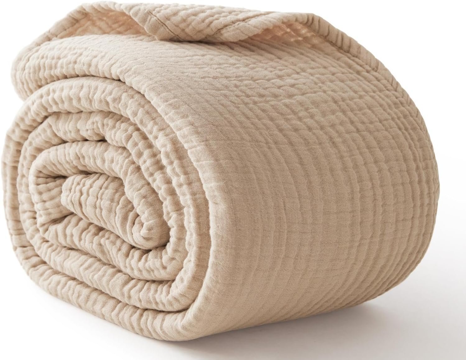 100% Cotton King Size Blankets for Bed 108″ x 90″, 6 Layers Cooling and Soft Muslin Throw Blanket, Lightweight Quilt Bedspread Coverlet, Gauze Blanket for Adults All Season, Linen Beige