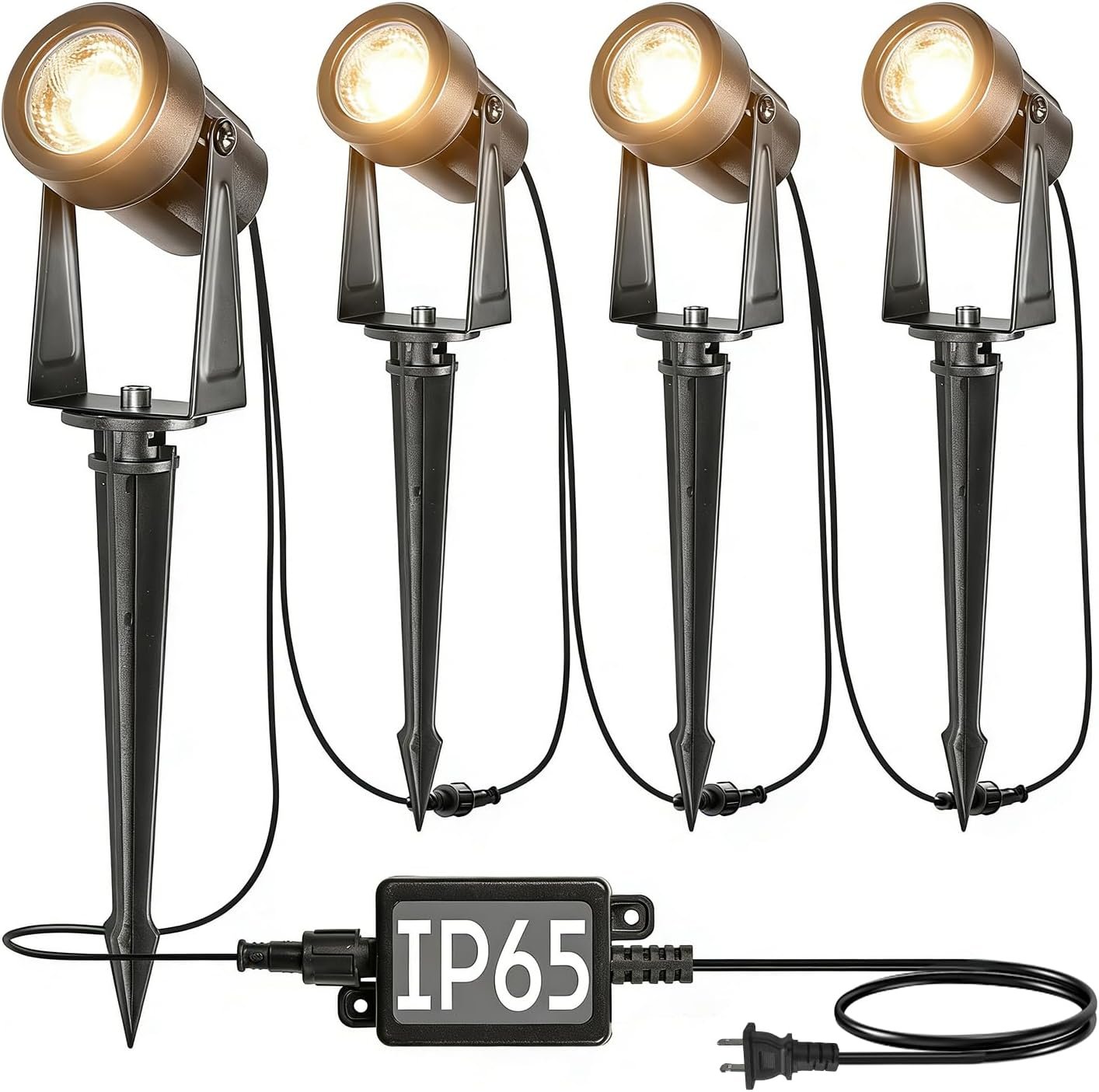 SUNTHIN Outdoor Landscape Lighting, 4 Pack Outdoor Spot Lights with Transformer for Yard, Plant, Lawn, Tree, Flags, House, Garden, Fence Use, IP65 Waterproof & Connectable