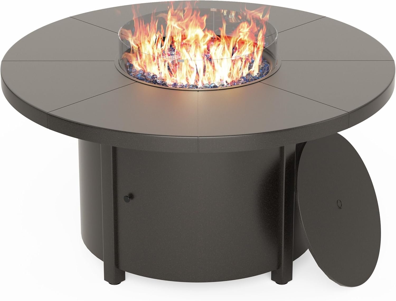 Kullavik 48″ Round Propane Fire Pit Table,55000 BTU Auto-Ignitiongas Gas Fire Table with Fire Glass and Lid,Waterproof Cover and Pumice Stone for Patio,Balcony,Garden
