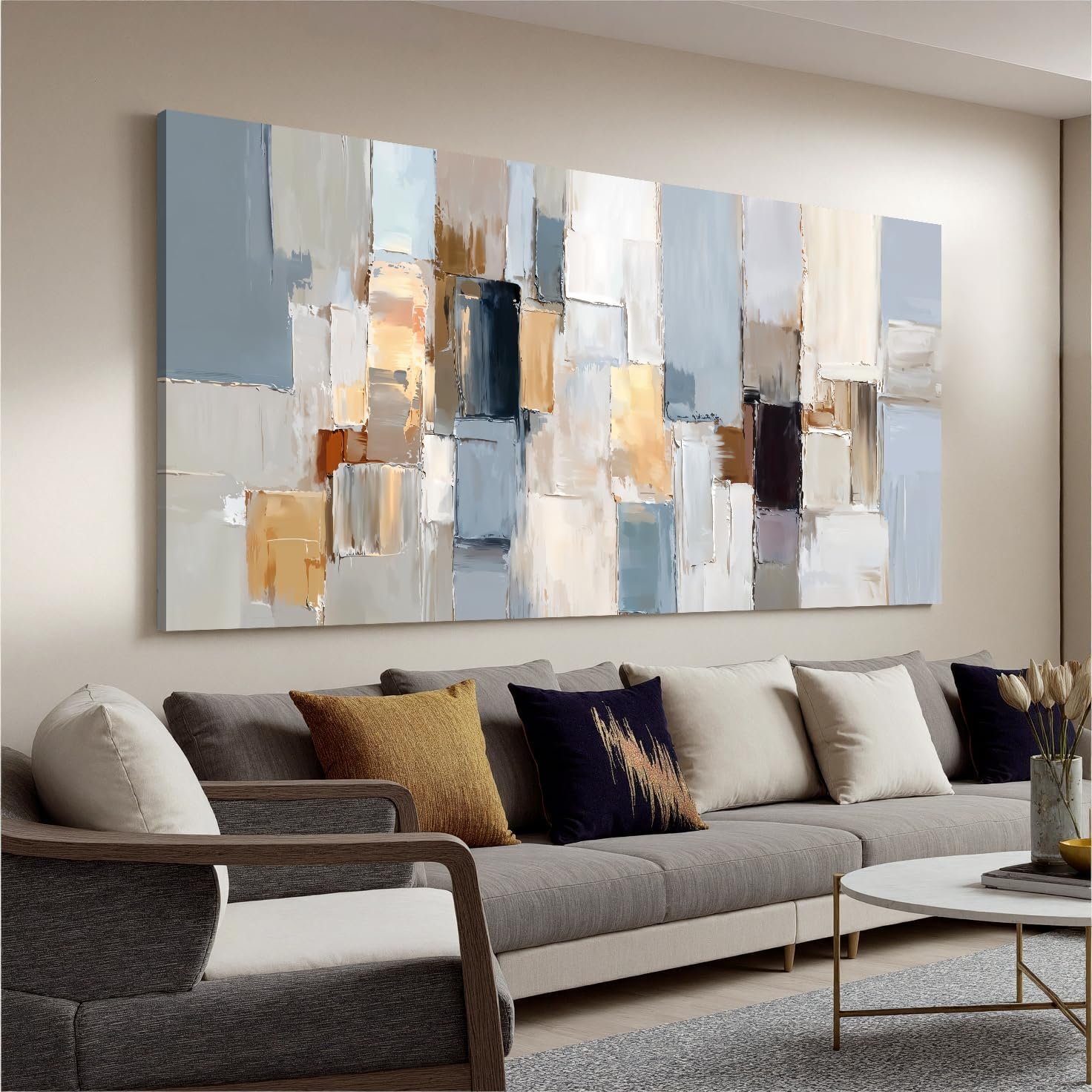 I@U Abstract Wall Art Prints Bedroom Wall Decor Above Bed Modern Canvas Prints Morandi Colorful Blocks Pictures Minimalist Wall Art For Bathroom Apartment Office Decorations 20×40 Inch
