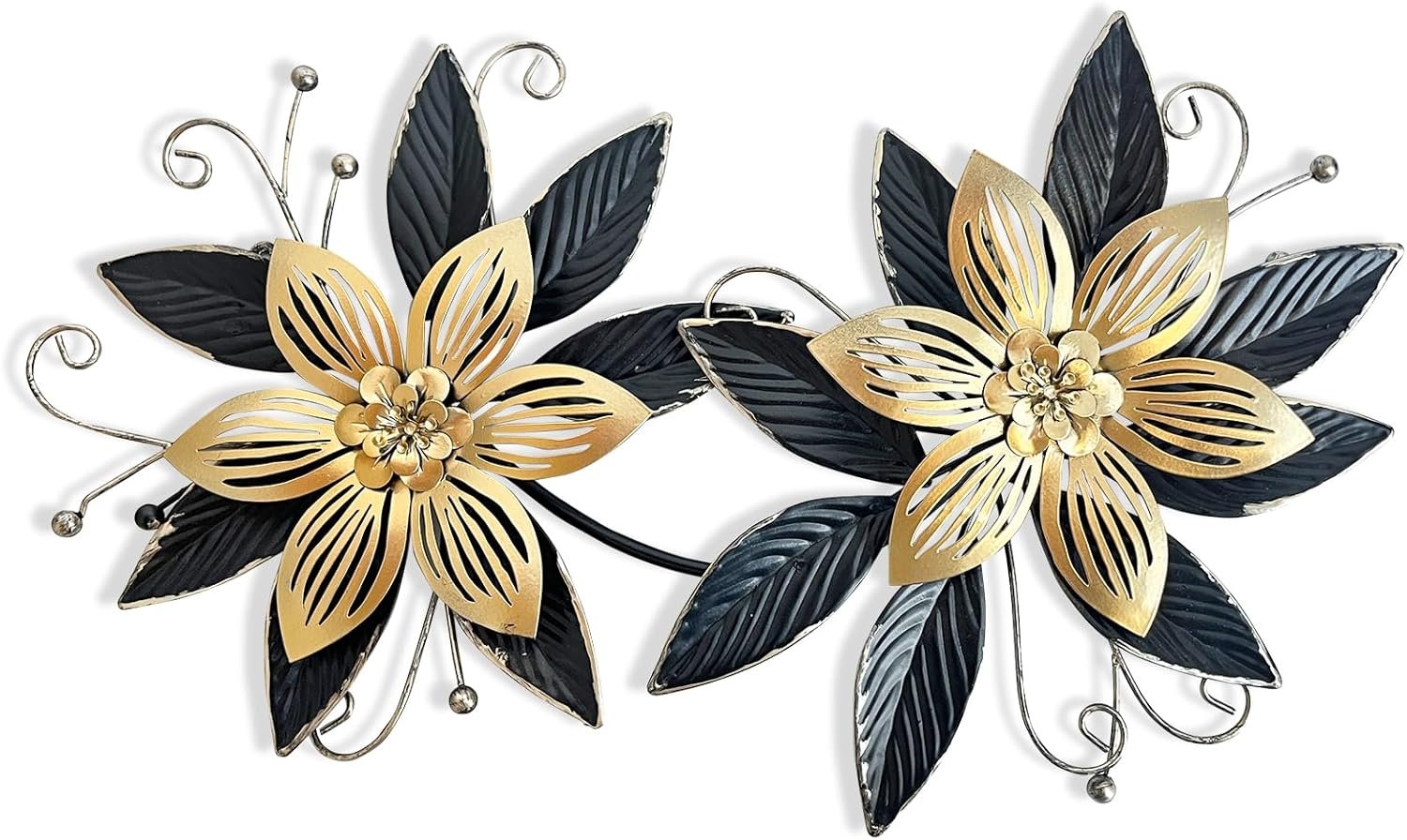 LIFFY Black Wall Decor,15″ 3D Multi-layer Metal Flowers Wall Decor, Rustic Modern Floral Sculpture for Indoor Kitchen Bedroom Living Room Office Outdoor Garden Patio