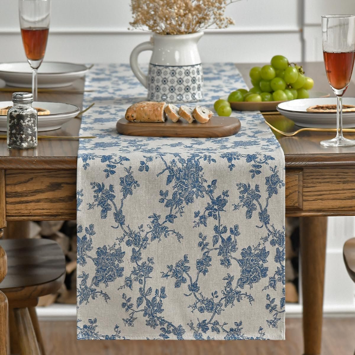 Artoid Mode Monochrome Sketch Branch Toile Textures Chinoiserie Cotton Dark Grey Table Runner, Seasonal Retro Vintage Kitchen Dining Table Decoration for Home Party Decor 13×72 Inch