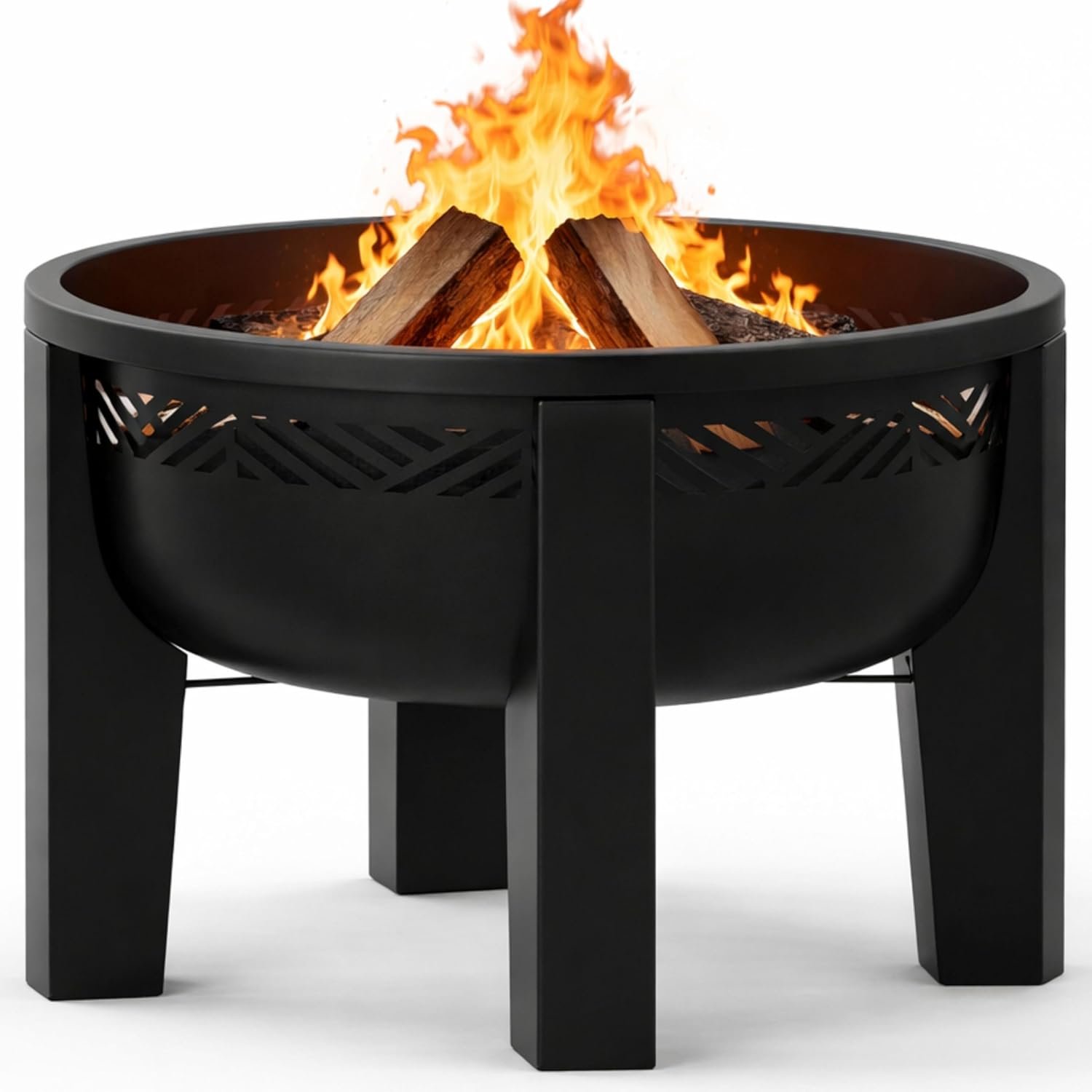 Fire Chief Wood Burning Fire Pit with Tabletop Lid – Modern Outdoor Metal Fire Pit for Patio & Backyard – Premium Heavy Duty Fire Pit Bowl with Multi-Use Side Table (Decorative Bowl)