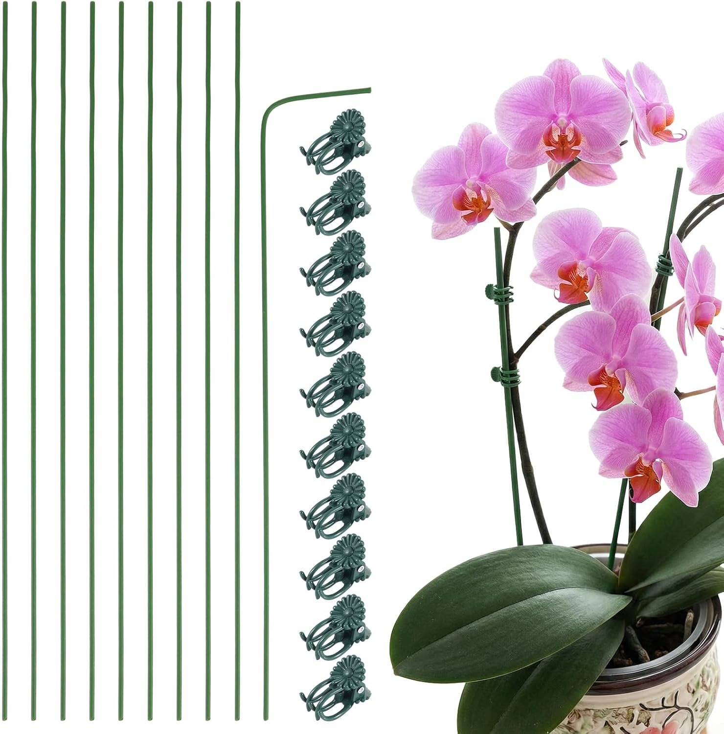 Nogeqi 10 Pack Orchid Stakes and Clips, Flexible Plant Support Stakes,11.8 Inch Plant Holder Stick for Garden,Plants Supports for Tomato Rose Outdoor Indoor Plants Professional Phalaenopsis