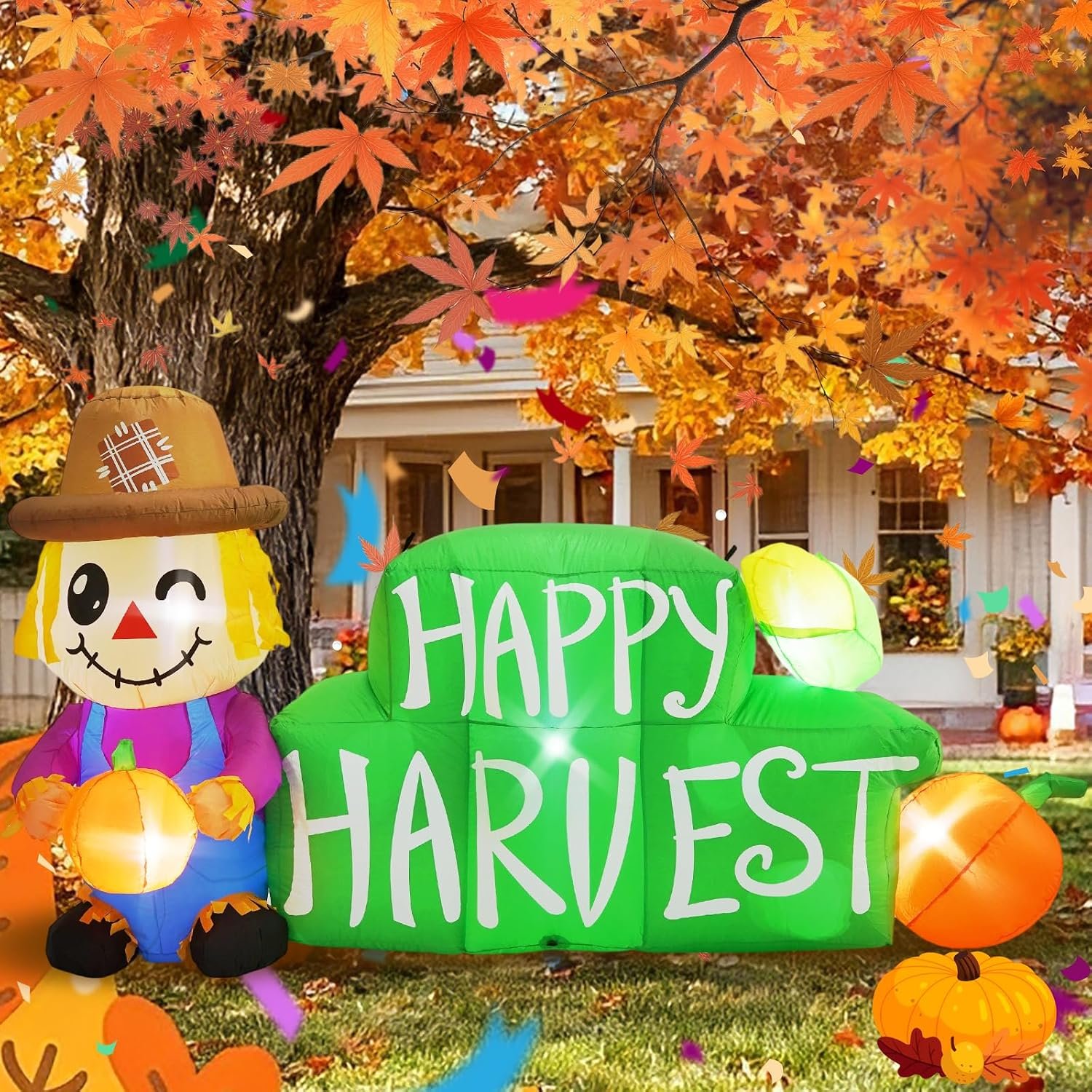 HZGDEJTG 8FT Harvest Festival Scarecrow Outdoor Inflatable Decoration, Built-in LED Light, Suitable for Harvest Festival Lawns, Gardens, Courtyards Outdoor Inflatable Decoration