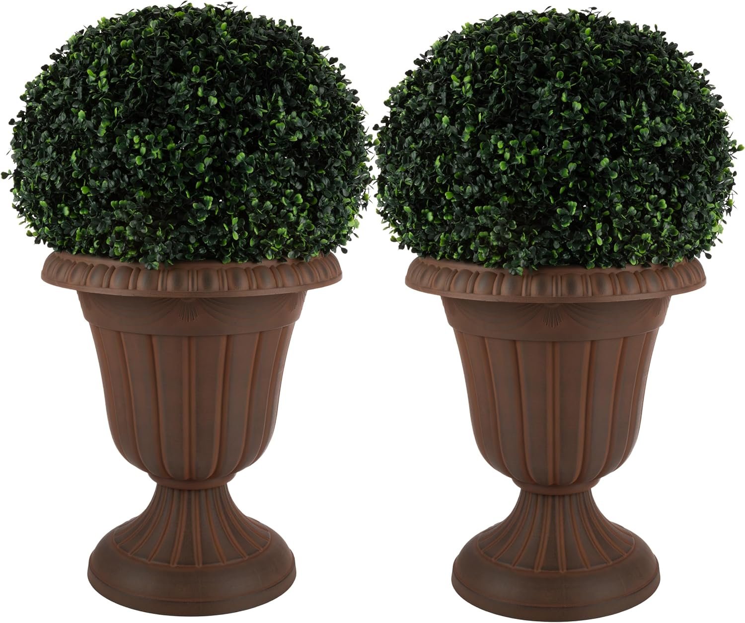 Outdoor Planter 2-Pack – 16×18-Inch Urn Planters – Plastic Plant Pots for Indoor, Outdoor, or Front Porch Decor – Flower Pots by Pure Garden (Brown)