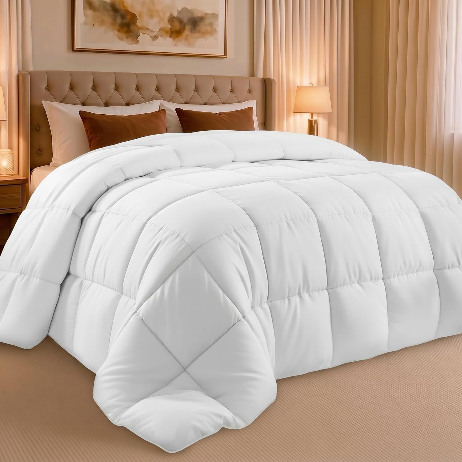 Utopia Bedding Queen Comforter Duvet Insert, Quilted White Comforter with Corner Tabs, Box Stitched Down Alternative Comforters Queen Size 88 x 88 inches