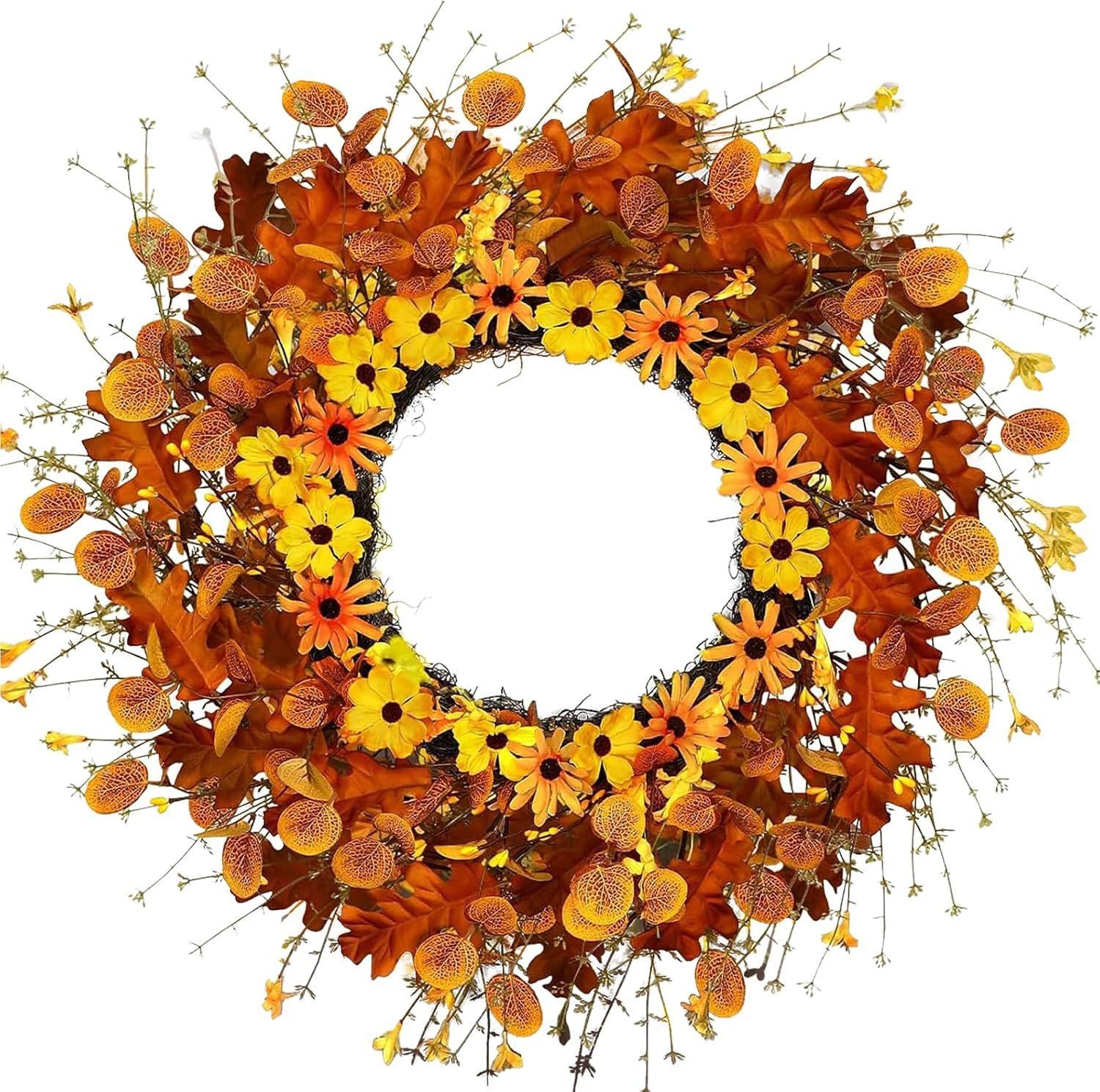 20 Inch Christmas Wreaths for Front Door Fall Wreaths for Thanksgiving & Halloween & Harvest Festival Indoor/Outdoor Fall Decorations with Maple Leaves, Eucalyptus, Berries and Daisies