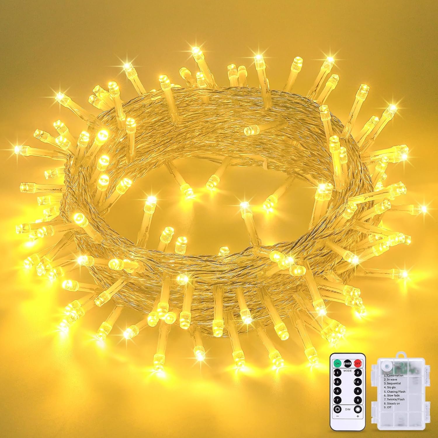 JMEXSUSS 33ft 100 LED Warm White String Lights for Room Decor, Battery Operated Christmas Lights with 8 Modes Remote, Twinkle Fairy Mini Lights for Bedroom Home Wall House Decor
