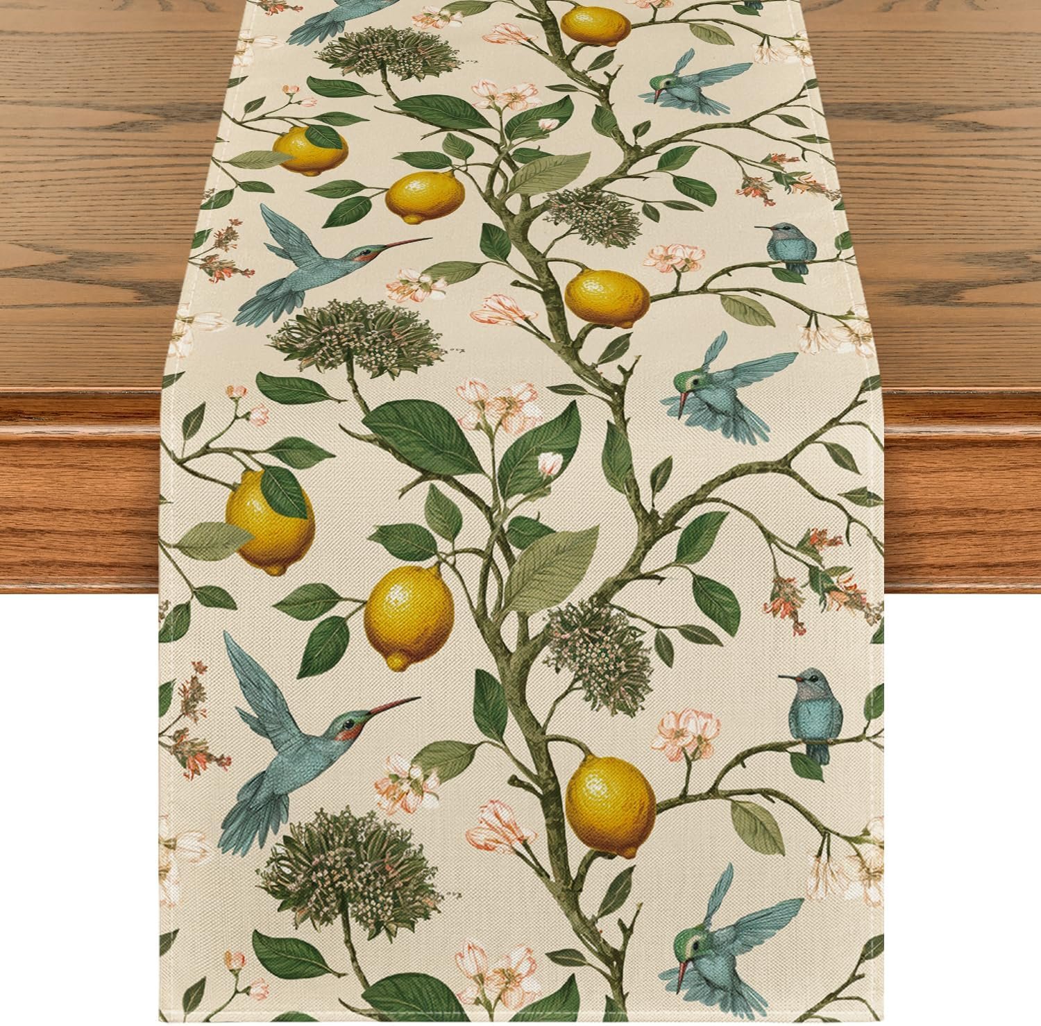 Artoid Mode Brown Lemon Tree Bird Flower Summer Table Runner,Spring Kitchen Dining Table Decoration for Home Party Decor 13×72 Inch