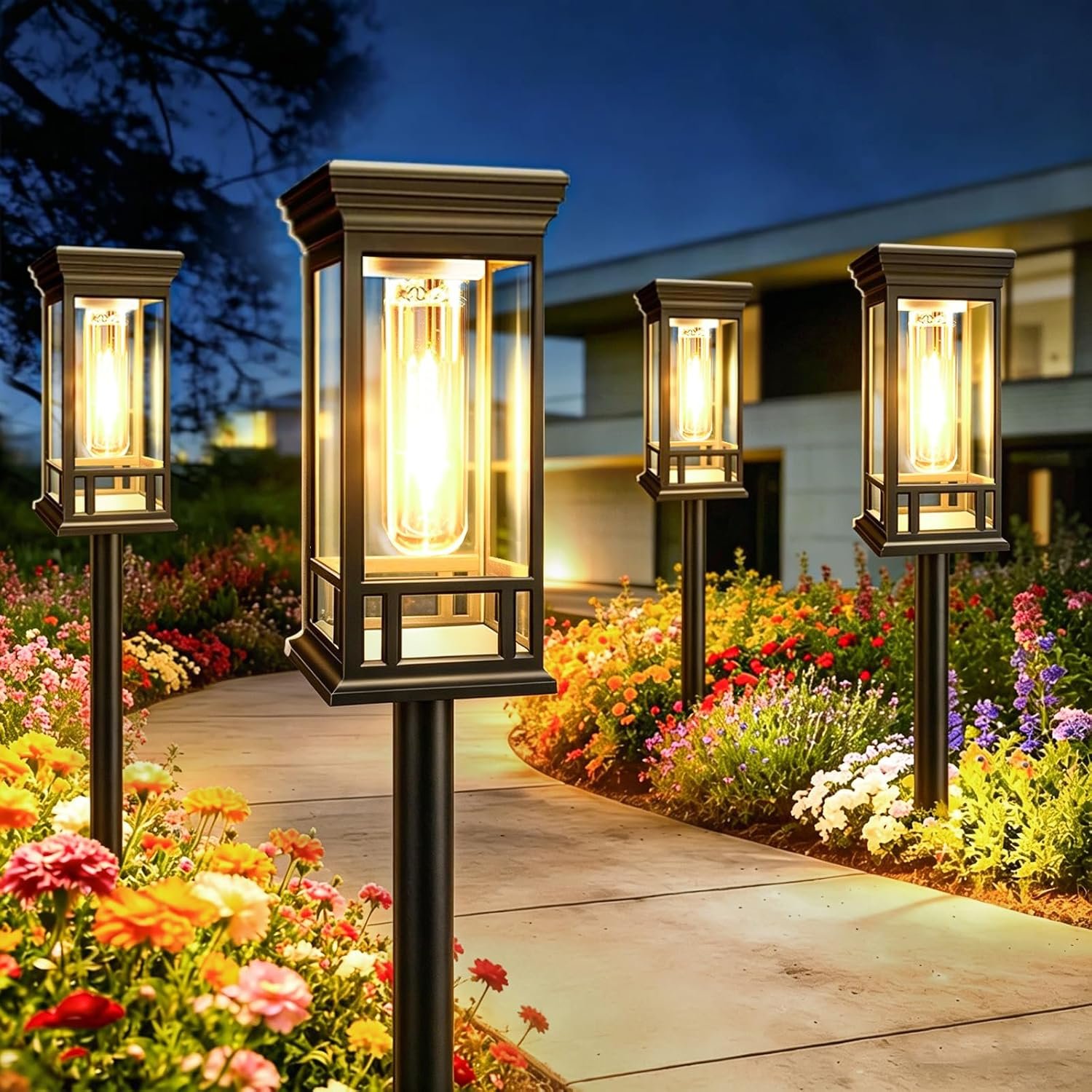 12 Pack Solar Pathway Lights Outdoor, Taller Bright Solar Path Lights Waterproof, Auto On/Off Solar Powered Garden Lights for Outside Landscape Path Yard Walkway Lawn Driveway Patio Lighting Decor