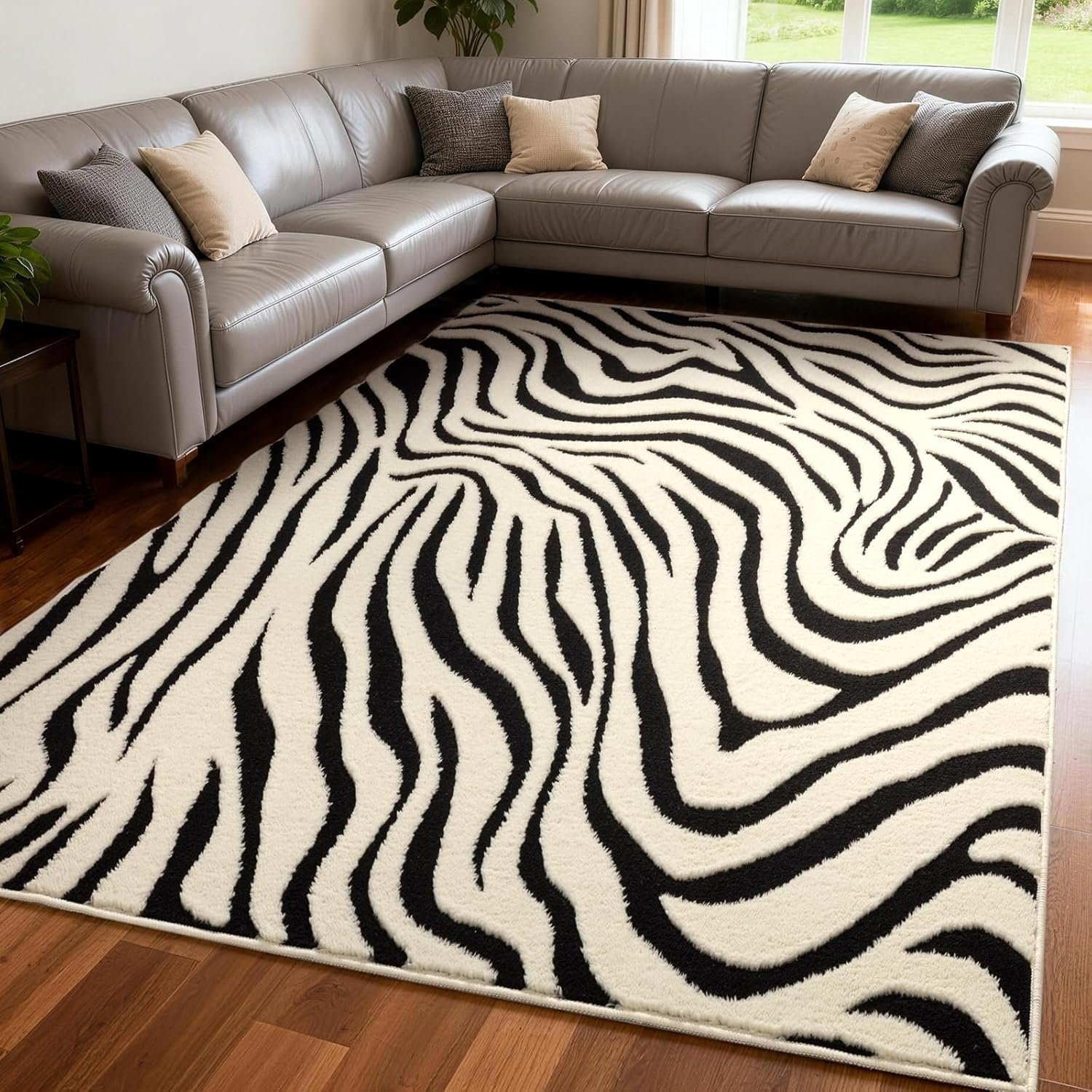 YIHOUSE 5×7 Ft Area Rugs for Living Room: Modern Washable Rug – Abstract Black and Cream White Rug for Bedroom Dining Room Office Playroom Nursery Home Decor – Nonslip Non-Shedding Striped Rugs
