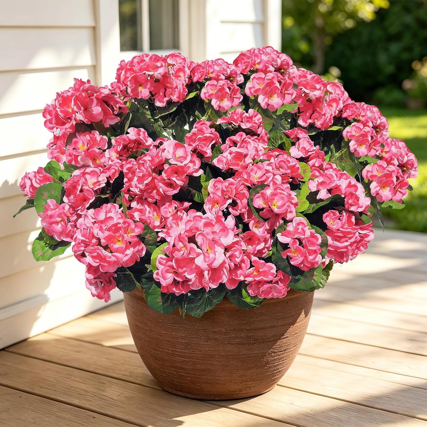 8 Bundles Artificial Geranium Fake Flowers for Outdoor UV Resistant, Outside Spring Pink Flower Decoration for Home Kitchen Table Cemetery Garden Planter, Front Door Silk Faux Plants