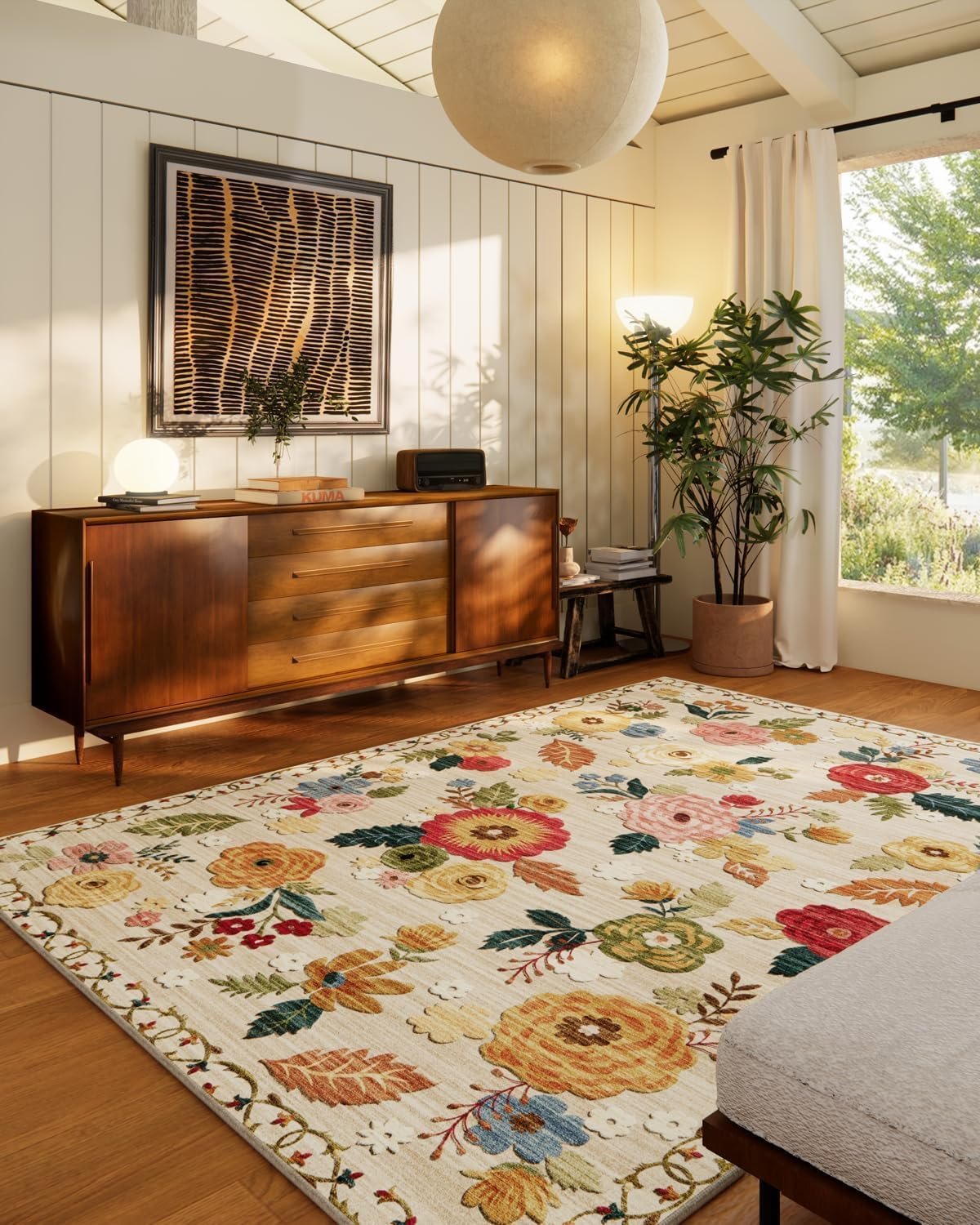 8×10 Area Rugs for Living Room: Washable Rug Non Slip Low Pile Soft Faux Wool Non Shedding Distressed Vintage Floral Large Area Rugs for Bedroom Dining Room Nursery Under Table Farmhouse Home Office