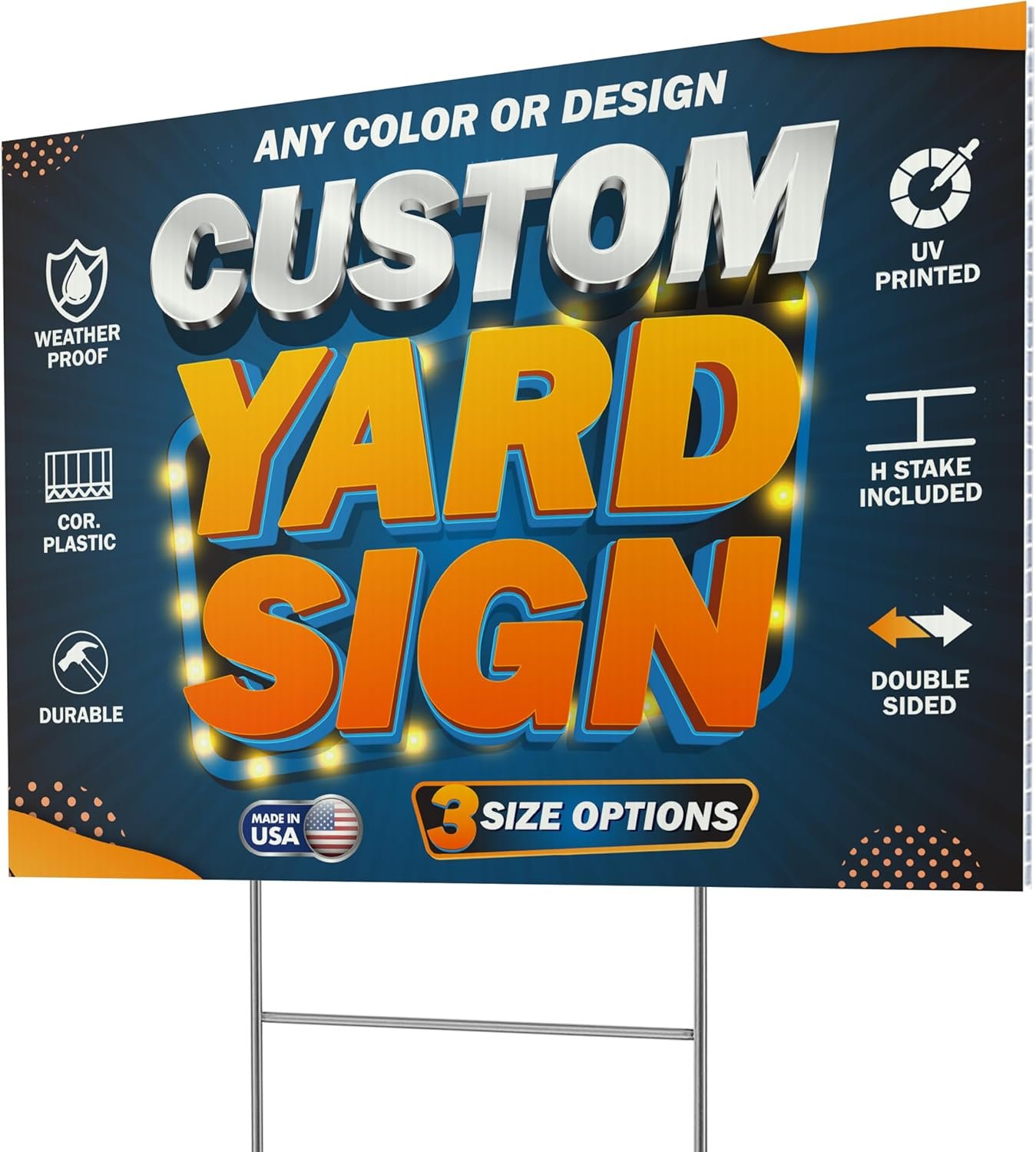 Pack of 10, Custom Yard Sign – Upload Your Design, 3 Sizes, 35 Backgrounds, 20 Fonts – Double Side Option – 4mm Coroplast, DIY Yard Sign with H Stake – Real Estate Signage