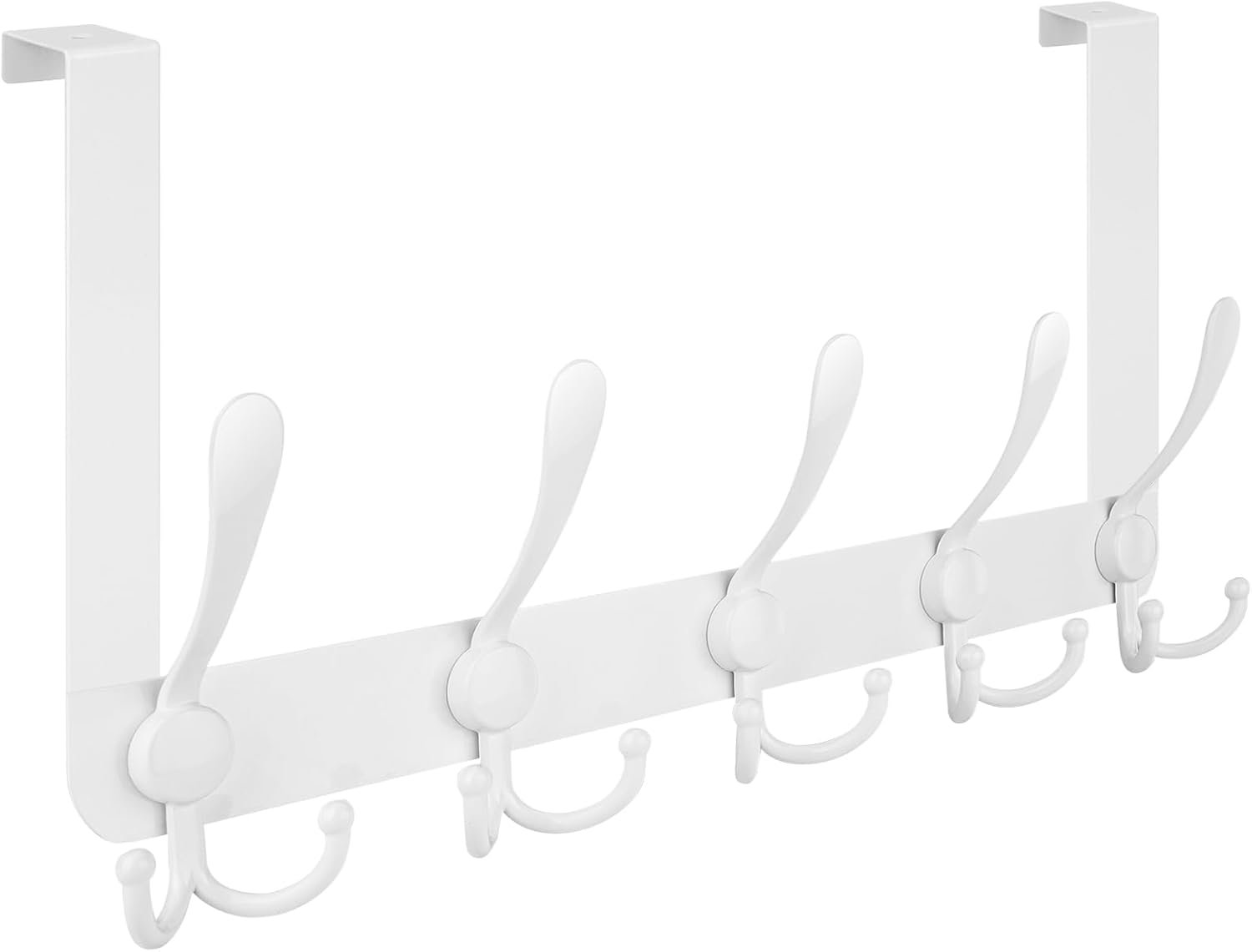 TICONN Over The Door Hooks, 5 Heavy Duty Tri Coat Rack All Metal Coat Hanger for Bathroom Bedroom Dorm (White, 1PK, Fit 1-3/8″ Doors)