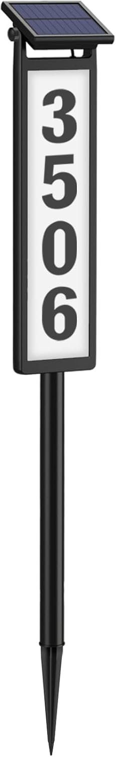 Eyrosa Solar Illuminated LED Lighted Address Sign, House Numbers for Outside Yard Home, Numbers Plaque Outdoor Waterproof, Black