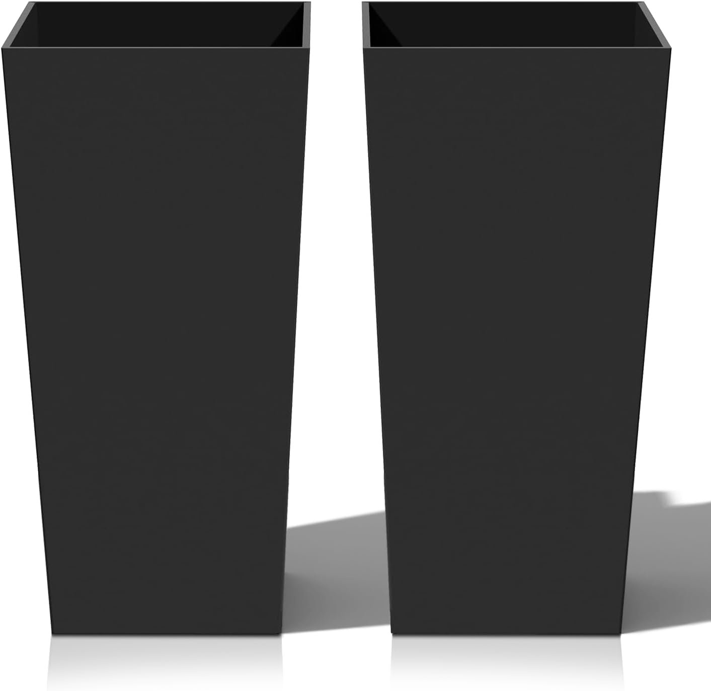 Heyzier Tall Planters for Outdoor Plants, Large Resin Flower Pots for Garden, Front Porch, Patio, Indoor – Set of 2 (Black, 28 inch – 2 Pack)