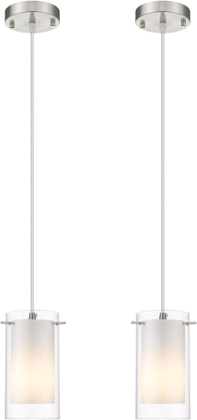 AKEZON Modern Glass Pendant Light 2 Pack, Adjustable Hanging Kitchen Island Lights Pendant Lighting Fixture Dining Room Bathroom Hallway Bar, Brushed Nickel Finish