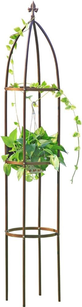 100% Metal Garden Obelisk Trellis Heavy Duty 6.3 ft Tall for Climbing Vines | Upgraded 16mm Thick Steel Tubes Rustproof Bronze Tower, 4.9lb Tall Plant Support Stands for Flowers, Roses, Clematis & Tomato