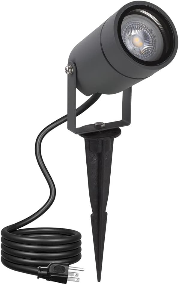 DAWALIGHT Outdoor Spot Light, Landscape Lighting 6W Spotlight for Yard, Replaceable GU10 Bulb 110V 3000K IP65 Waterproof, Aluminum, 5ft Cable Garden Patio Driveway House,Dark Grey