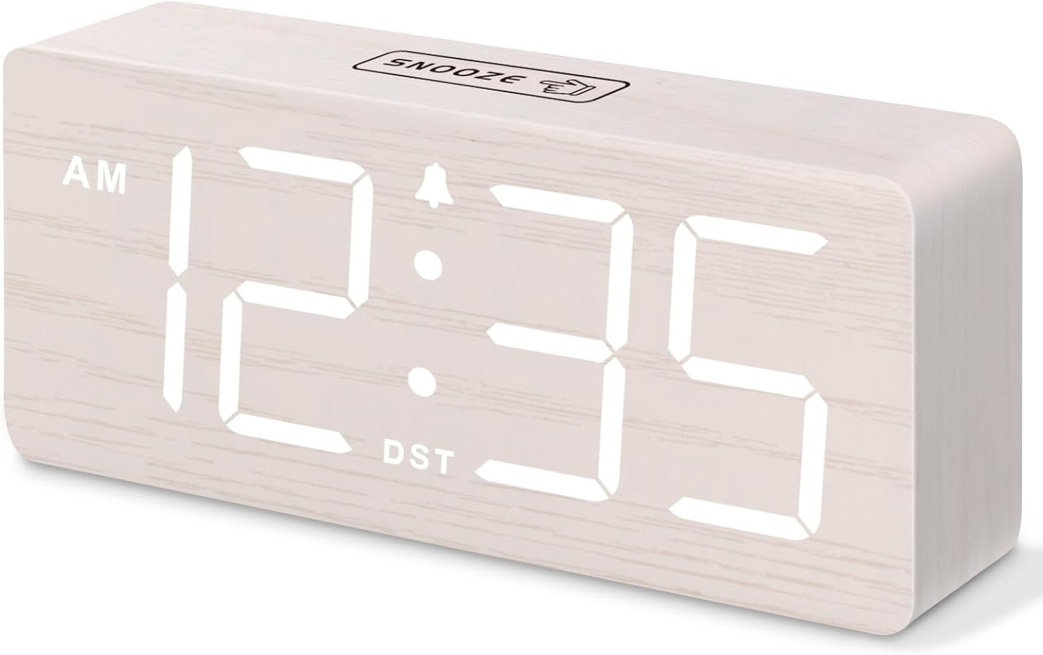 DreamSky Wooden Digital Alarm Clock for Bedroom – Desk Clock for Living Room with Large Numbers, Dimmer, Loud Alarm for Heavy Sleepers with Volume Control, DST, Office Wood Decor (Plug in Clock)