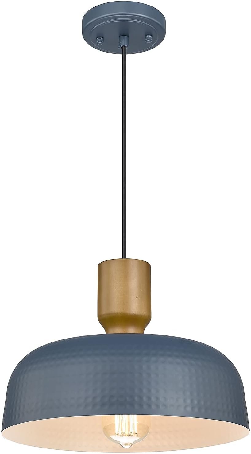 Darkaway Pendant Light Fixtures Ceiling Hanging with Hammered Metal Shade, Modern Pendant Light for Kitchen Island Lighting Hanging Lamp Adjustable Height, Medium
