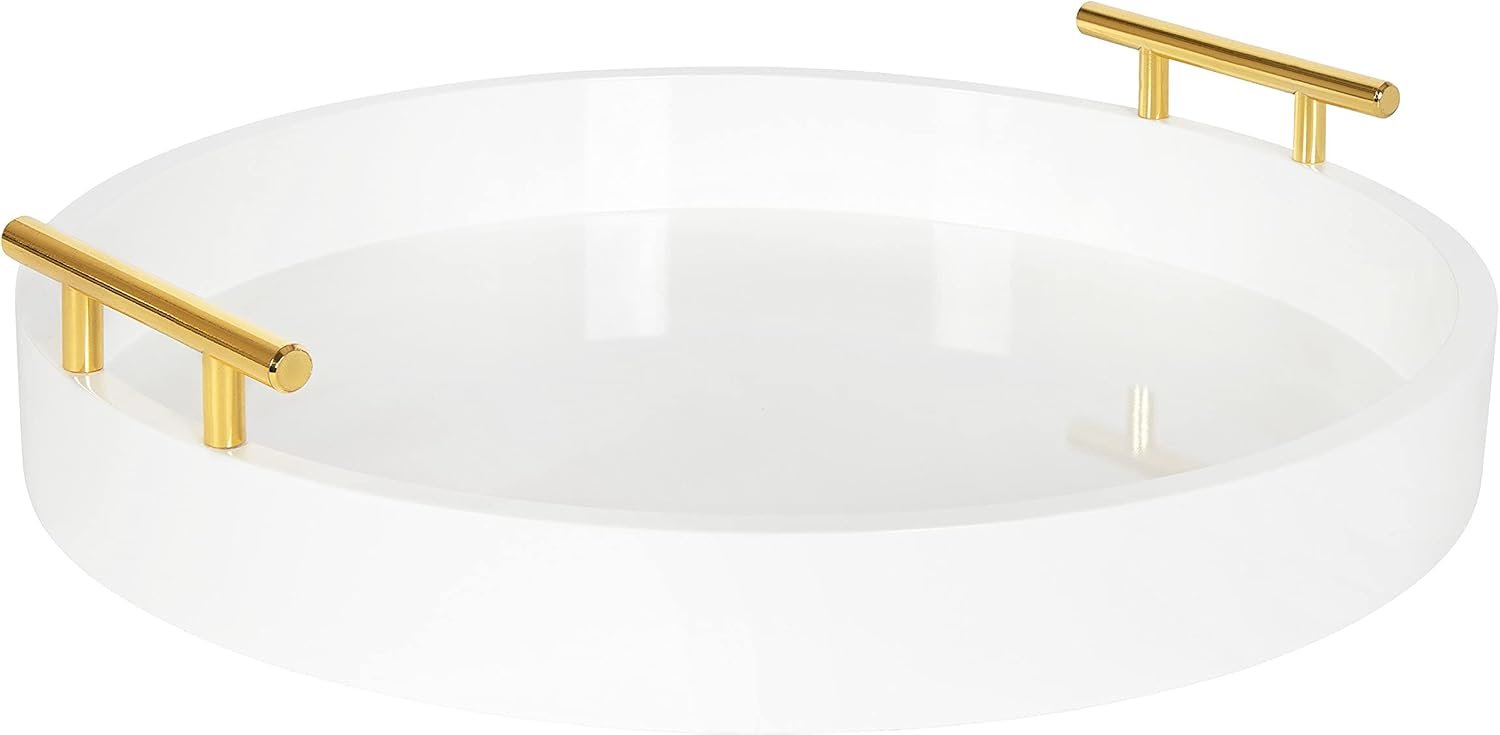 Kate and Laurel Lipton Modern Round Tray, 15.5″ Diameter, White and Gold, Decorative Accent Tray for Storage and Display