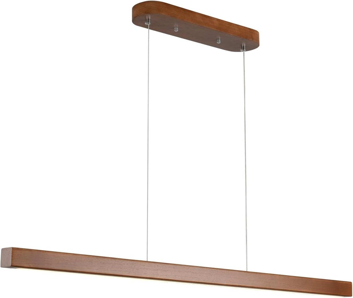 31.5″ Wood Linear Pendant Light – Dimmable LED Chandelier with Remote, Adjustable Modern Farmhouse Lighting for Kitchen Islands, Dining Rooms & Bars Walnut Color (19W Energy-Efficient)