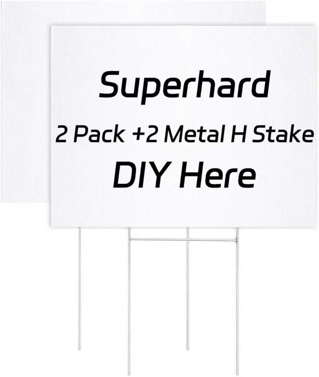 Blank Yard Signs With Stakes, 2 Pack 13.5 x 10.5 Inches White Plastic Lawn Signs For Happy Birthday, Garage Sale, Rent, Guidepost Decorations