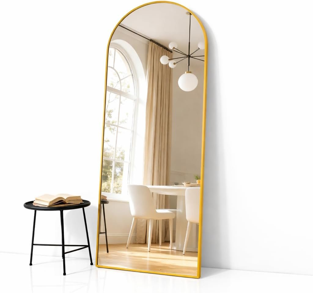 Simple Deluxe Arched Full Length Mirror, 71″x26″Large Floor Mirrors, for Wall Door Bedroom Bathroom Living Room (Gold)
