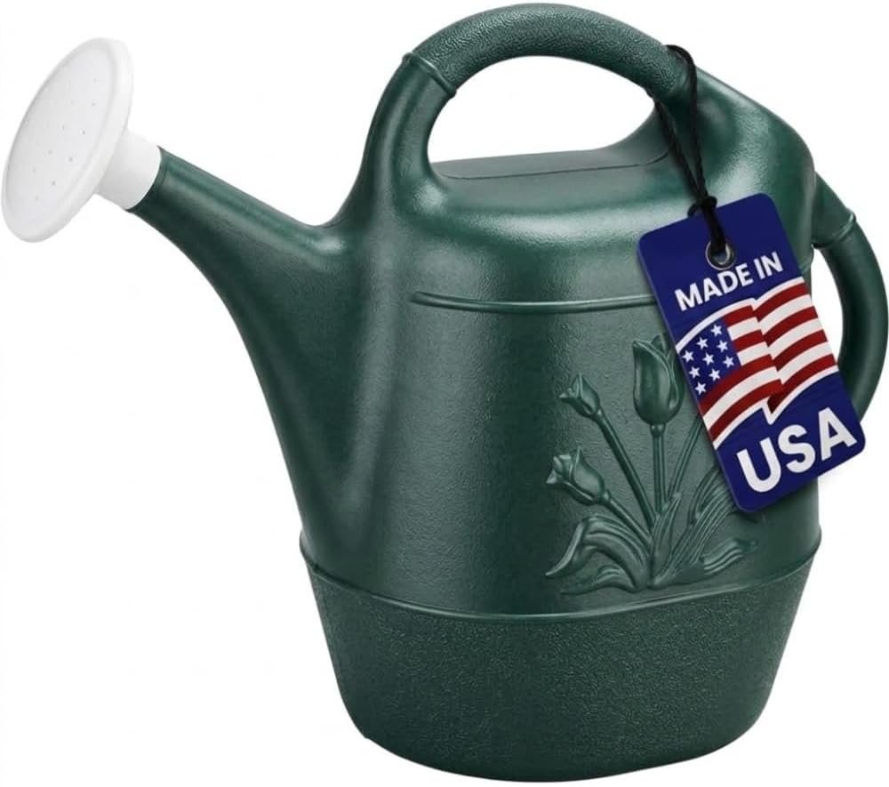 PMU 2 Gallon Watering Can – Garden Watering Can for Indoor & Outdoor Plants – Plastic Water Can with Detachable Sprinkler Head – Large Water Pot, Made in USA – Hunter Green Pkg/1